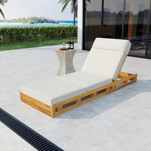 LOUNGE CHAISE SET, ACACIA WOOD WITH WATER-RESISTANT LOUNGE CUSHIONS (CREAM & 4 INCH THICK) - MATCHING DARK GREY VERSION AVAILABLE、、eastwooduniform