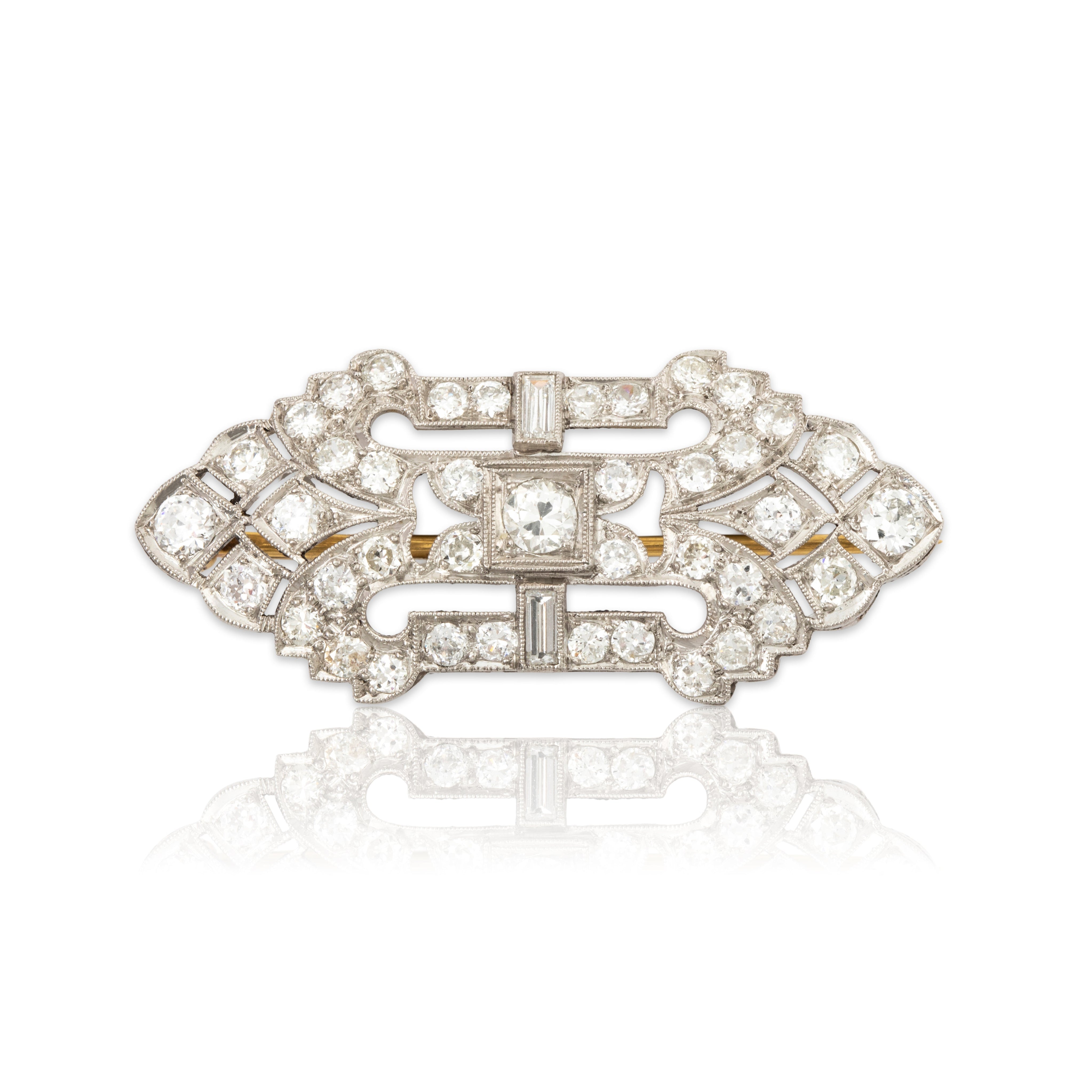 Antique Spectacular Art Deco Platinum 1.683cttw Diamond Openwork Flourish Pin、mySite、hinf8tx79