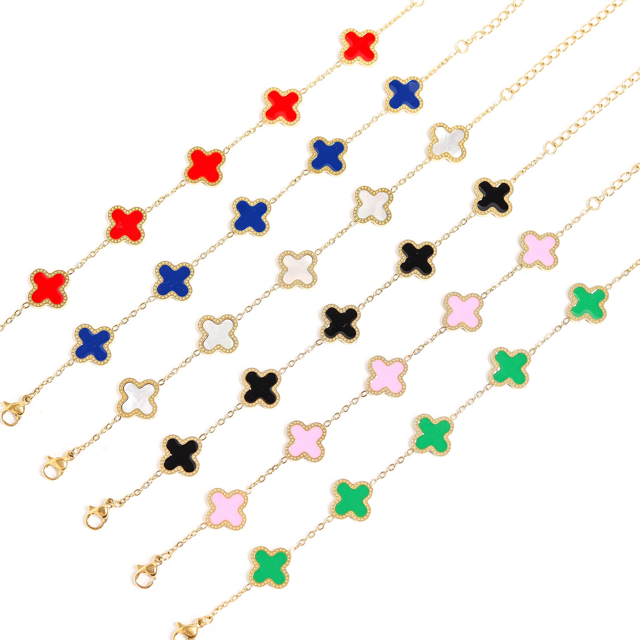 18K Gold PVD Stainless Steel Lucky Clover Charm Bracelet / BRJ1008、mySite、dreamappss