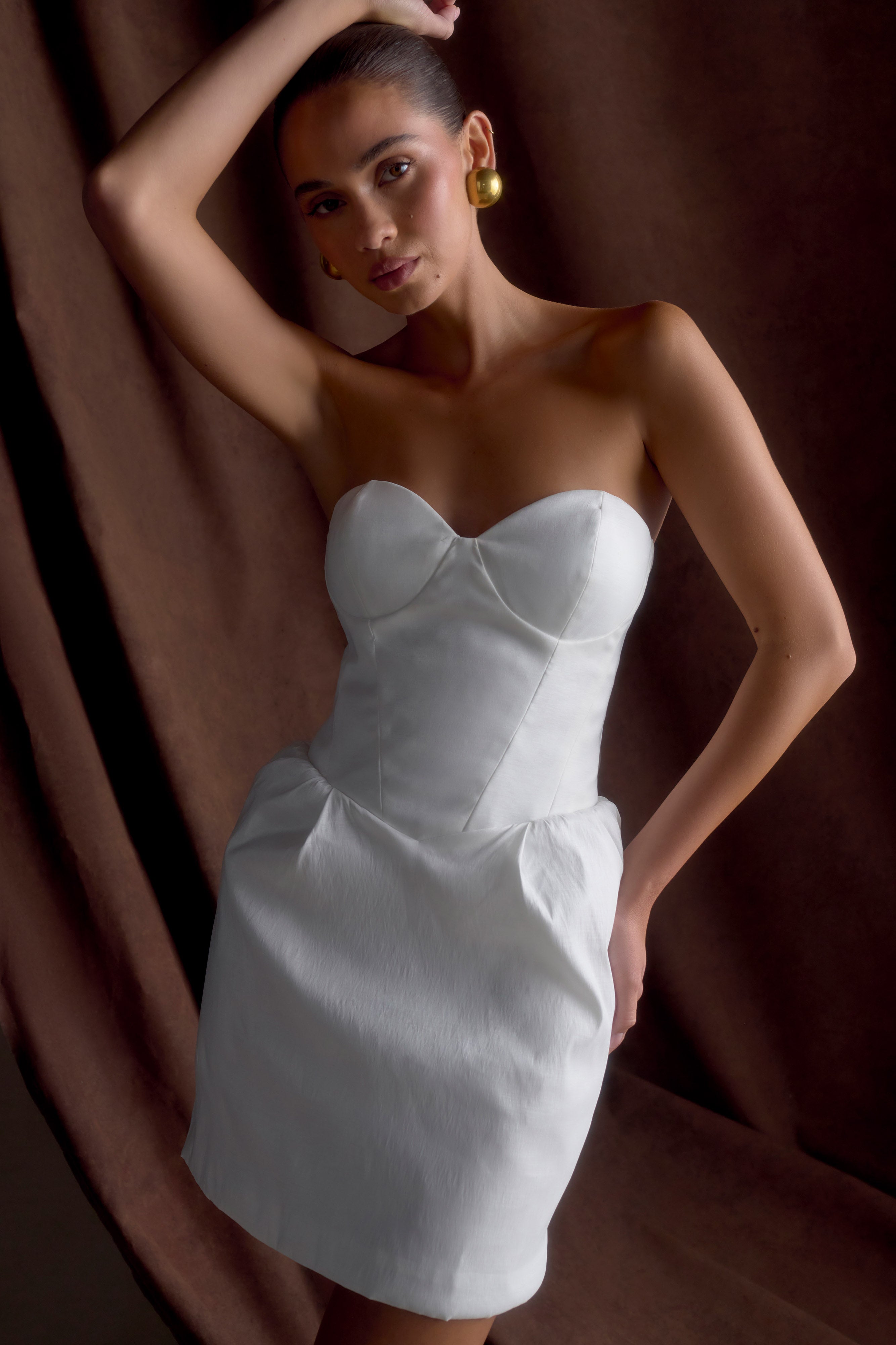 Suzette Taffeta Bow Mini Dress - White、mySite、solidvoid