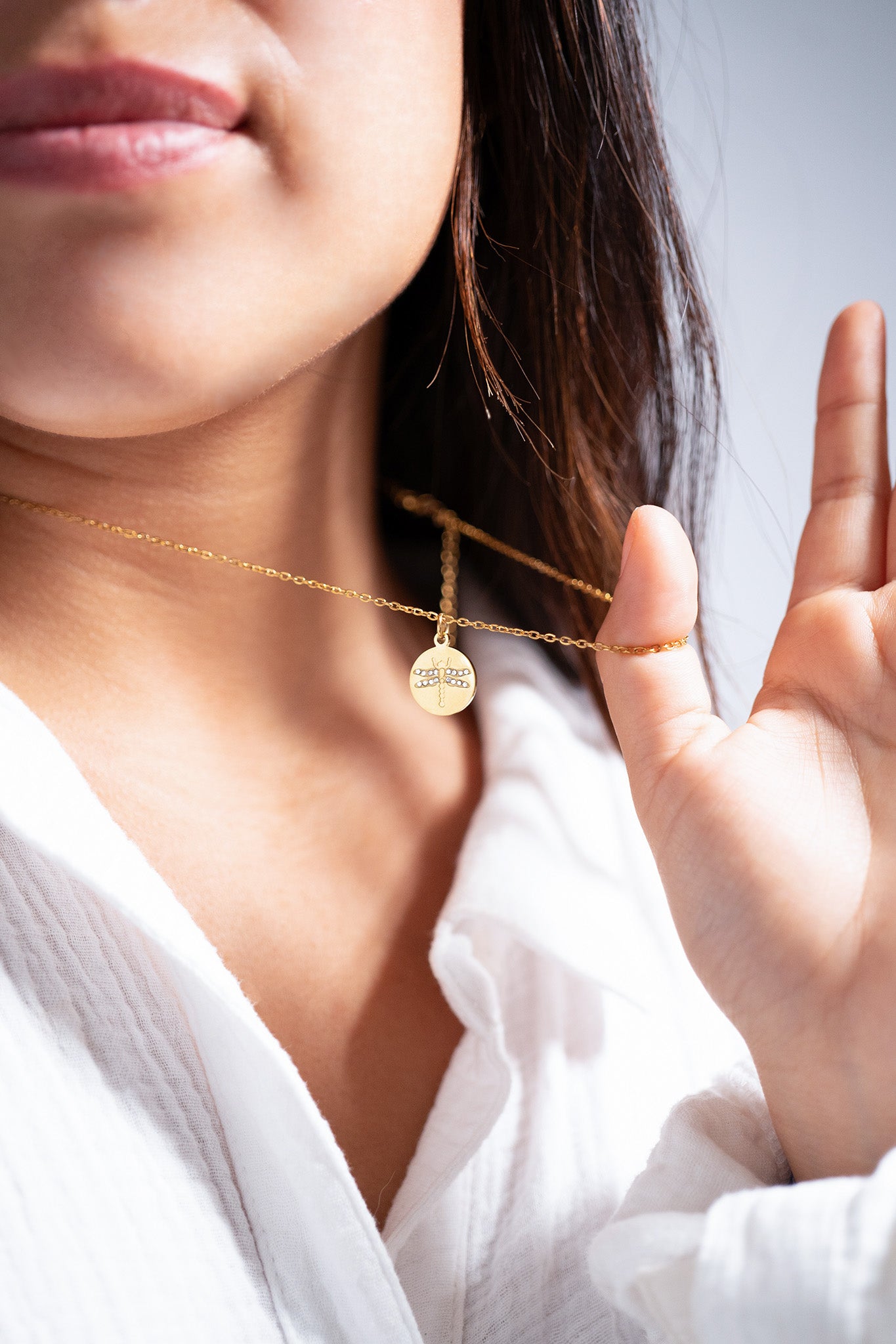 18K Gold PVD Stainless Steel Stone Dragonfly Pendant Necklace / CHN0087、mySite、dreamappss