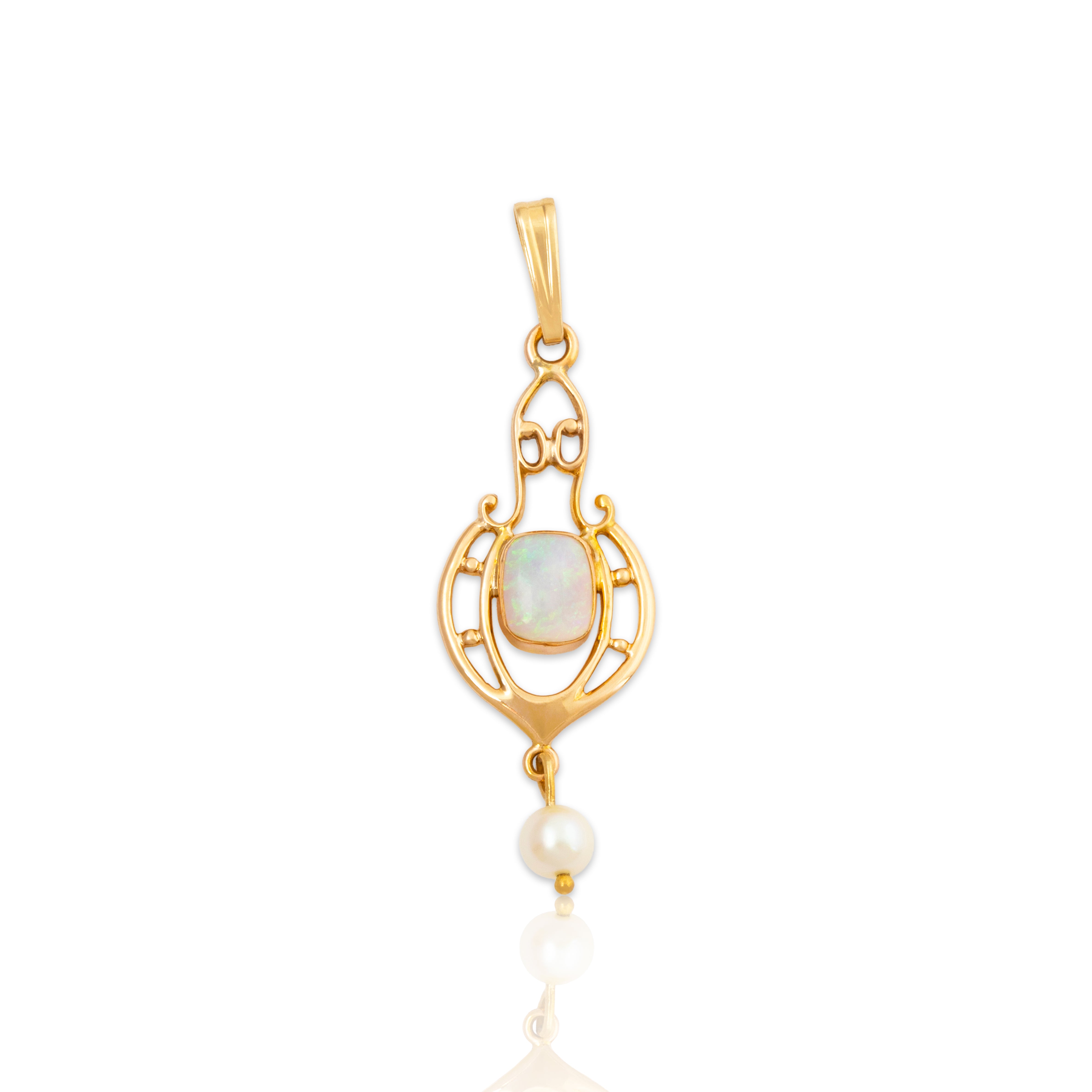 Antique 10k Yellow Gold Opal Pearl Lustrous Dangle Pendant、mySite、hinf8tx79