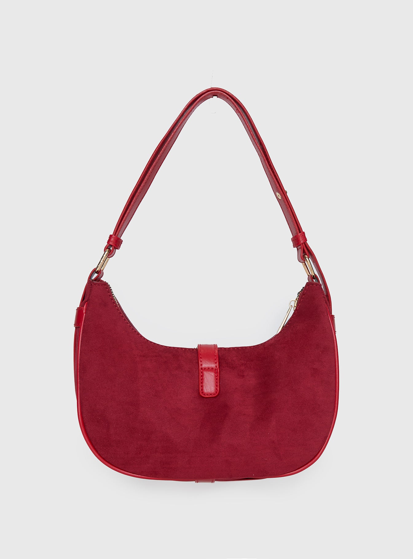 Jaxton Buckle Faux Suede Shoulder Bag Red、mySite、solidvoid