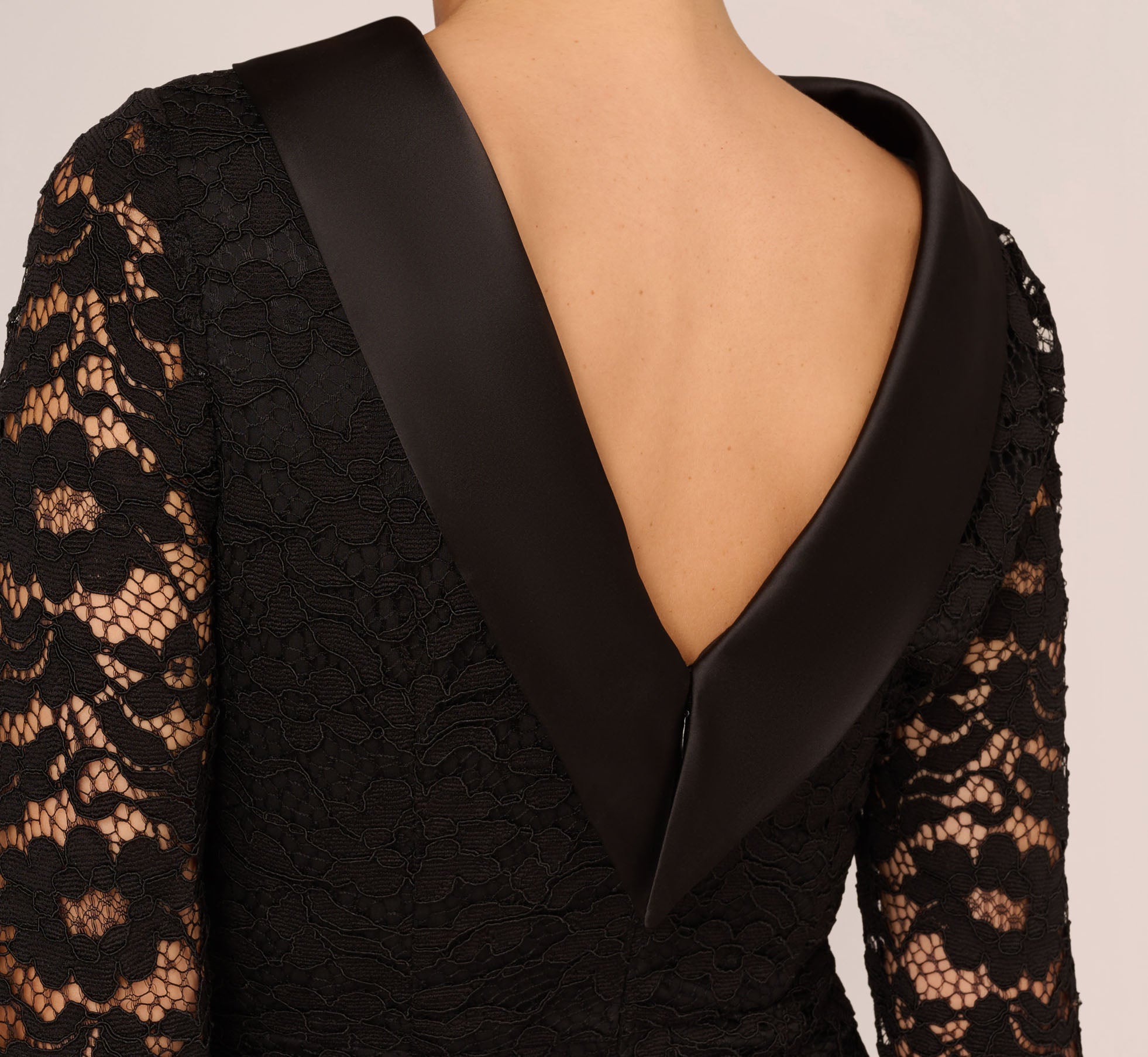 Roll Neck Lace Dress With Sheer Elbow Sleeves In Black、mySite、solidvoid