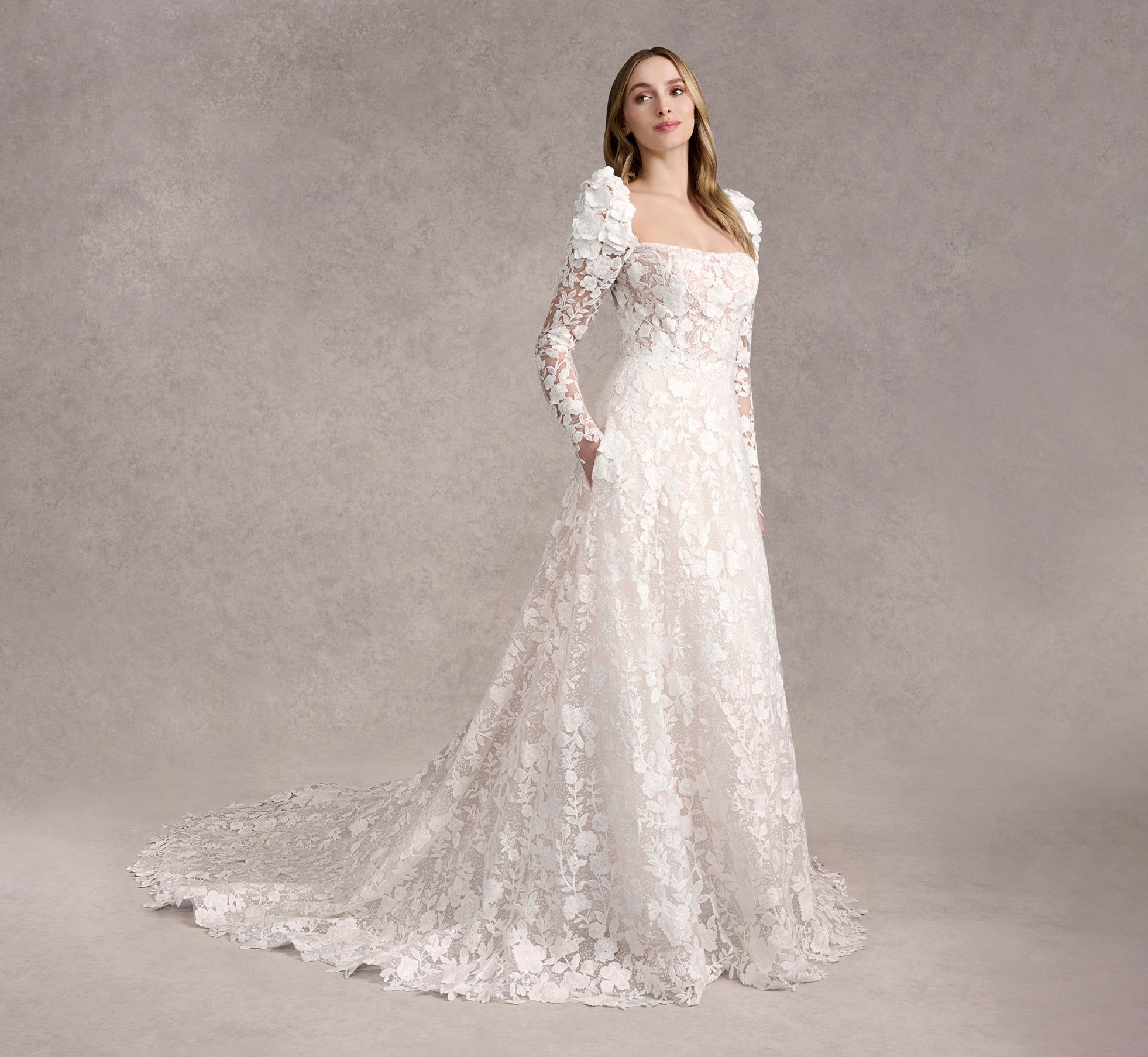 Allover Lace Long Sleeves In Ivory/Almond In Ivory Almond、mySite、solidvoid