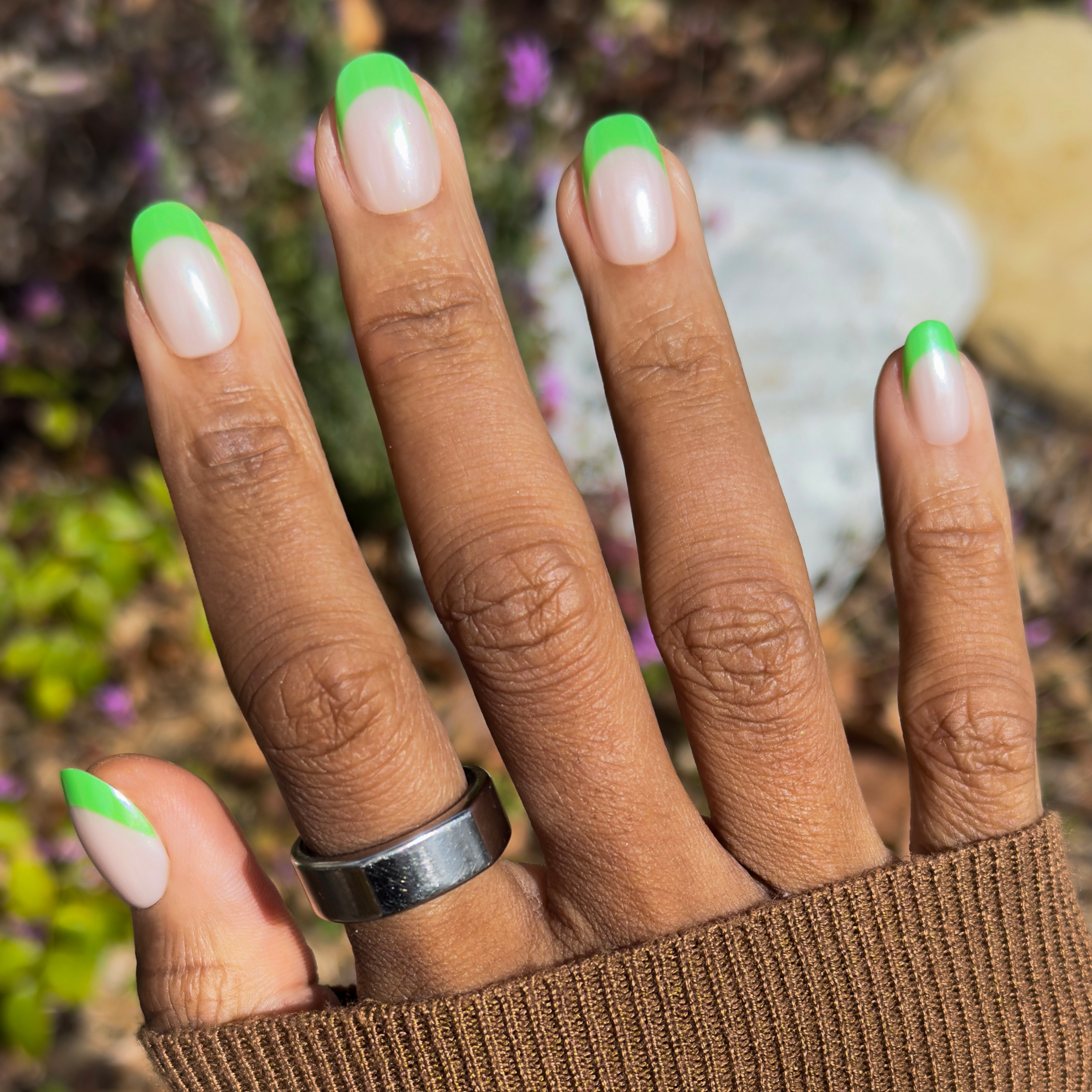 Lime Chrome French - Press-On | Short | Round、mySite、solidvoid