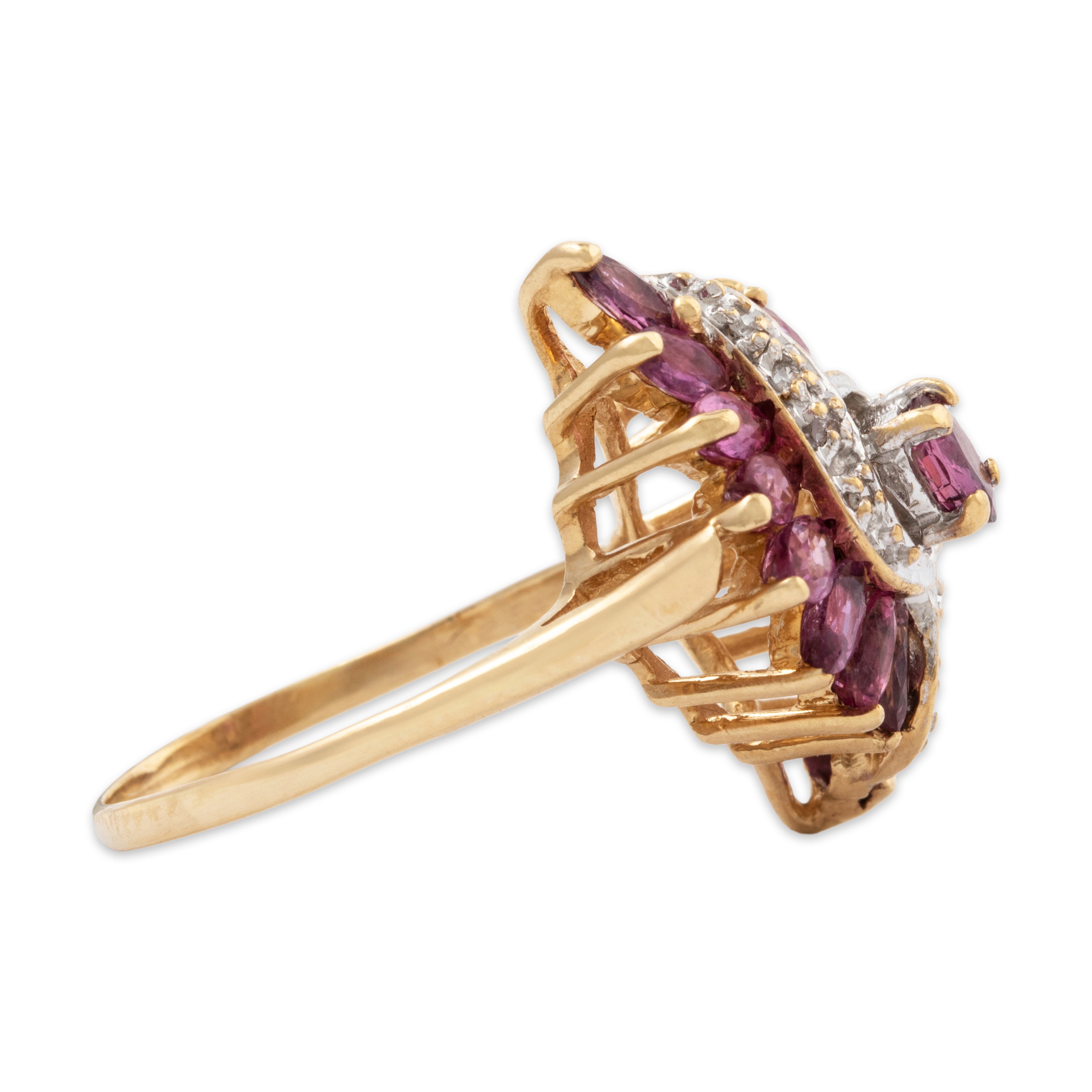 Vintage 10k Yellow Gold 1.8cttw Ruby Diamond Flowing Flourish Ring 6.50、mySite、hinf8tx79