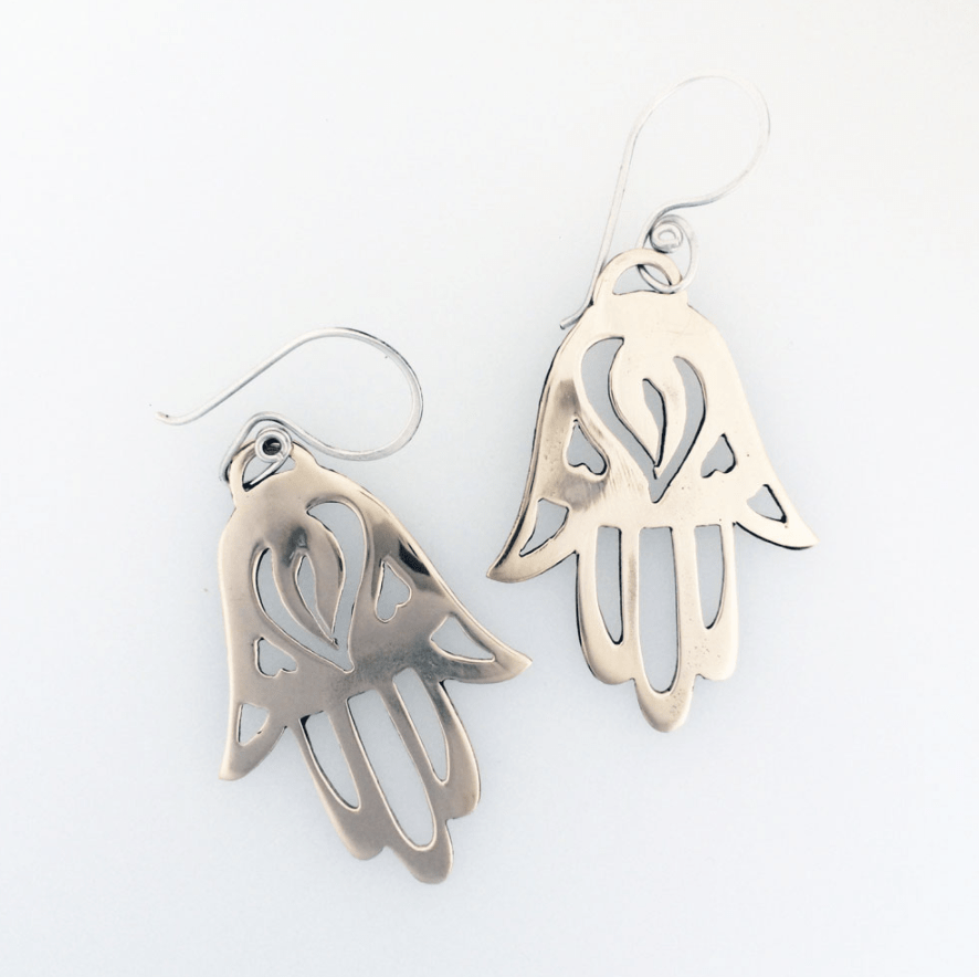 Hamsa Shin Earrings – Pierced Bronze with Silver、mySite、topwebapps