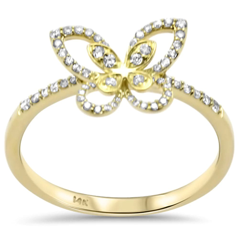 Diamond Butterfly Ring .17ct G SI 14K Yellow Gold Band Size 6.5、mySite、g9winljtr