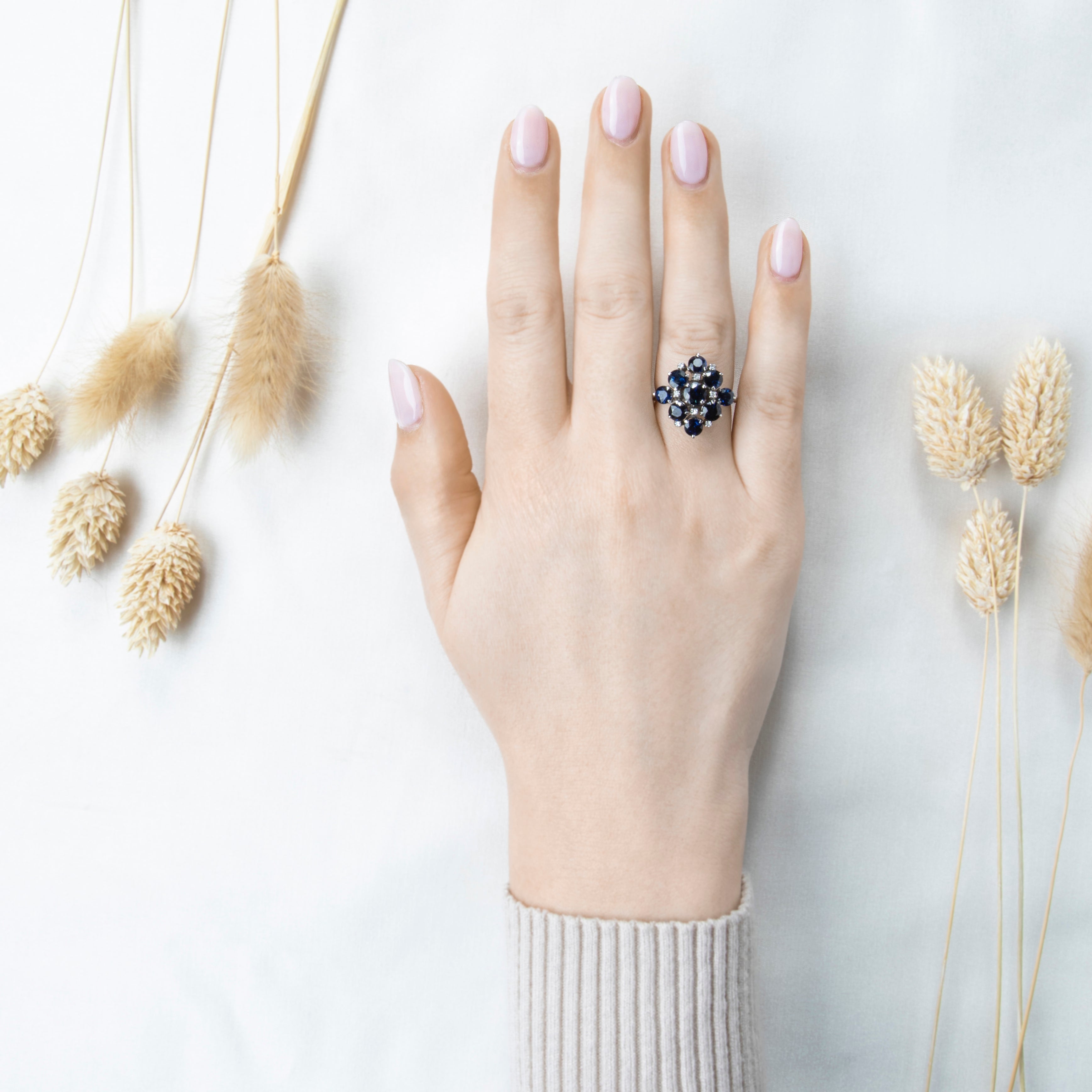 Vintage 18k White Gold 3.9cttw Sapphire Diamond Star-Studded Cocktail Ring 7.25、mySite、hinf8tx79