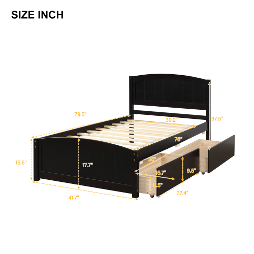 Twin size Platform Bed with Two Drawers, White、、casual