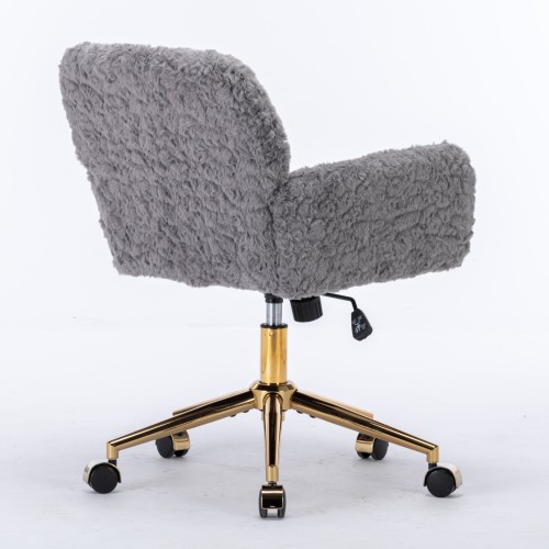 A&A Furniture Office Chair,Artificial rabbit hair Home Office Chair with Golden Metal Base,Adjustable Desk Chair Swivel Office Chair,Vanity Chair(Orange)、、casual
