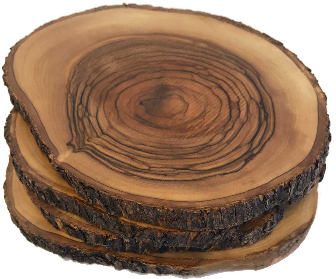Holy Land Market Large Hand Carved Olive Wood Natural Coaster Set of 4 coasters/trivets (about 4.5-6 Inches each) - Asfour Outlet Trademark、mySite、topwebapps