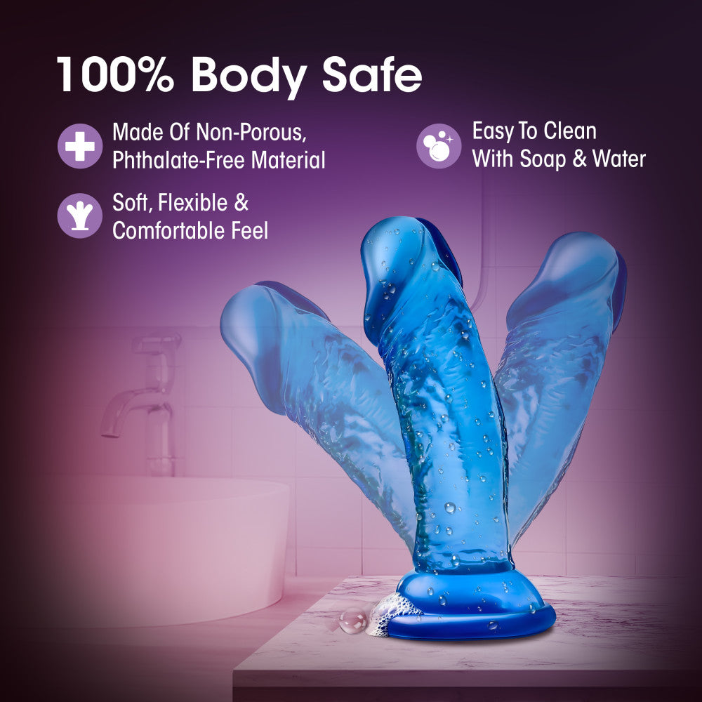 B Yours By Blush® | Sweet N' Small 6 Realistic Blue 4.5-Inch Long Dildo With Suction Cup Base、mySite、bottomscart