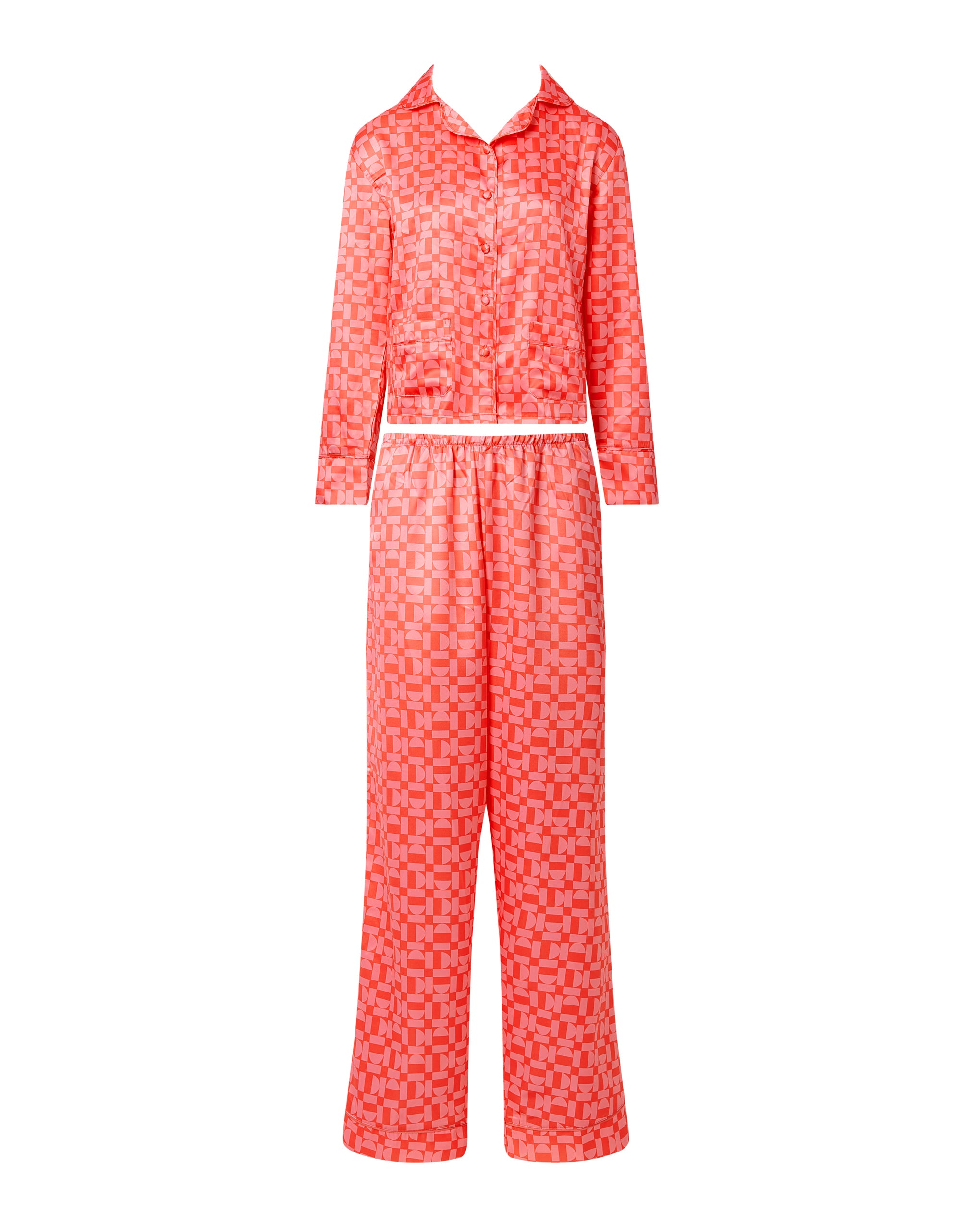 Tabitha Luxury Satin Long Pyjama Set Hot Coral/Dianthus Pink、mySite、bengalsvssteelers