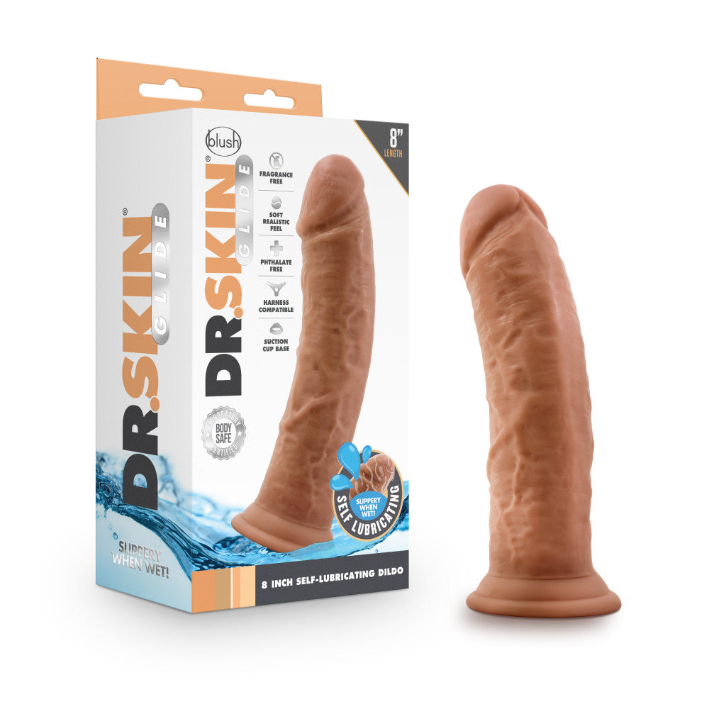 Dr. Skin Glide By Blush® | Realistic Mocha 8-Inch Long Self-Lubricating Dildo With Suction Cup Base、mySite、bottomscart