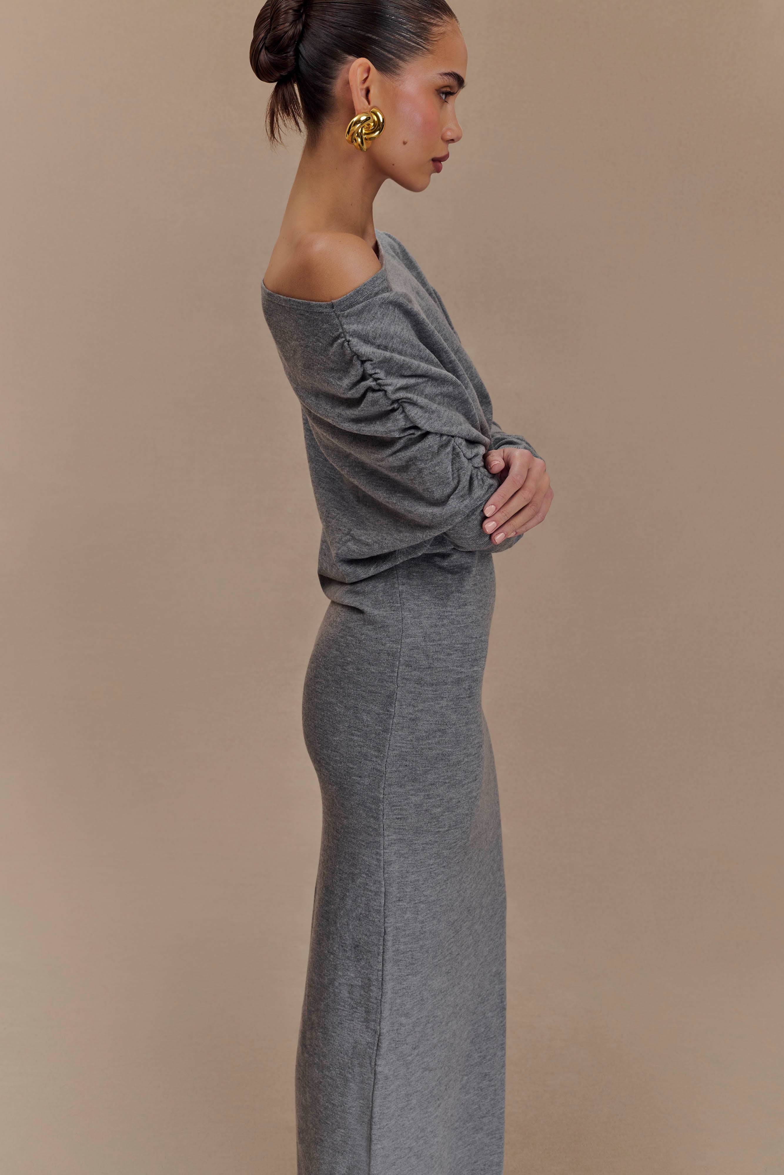 Jessie Cowl Neck Knit Midi Dress - Charcoal Marle、mySite、solidvoid