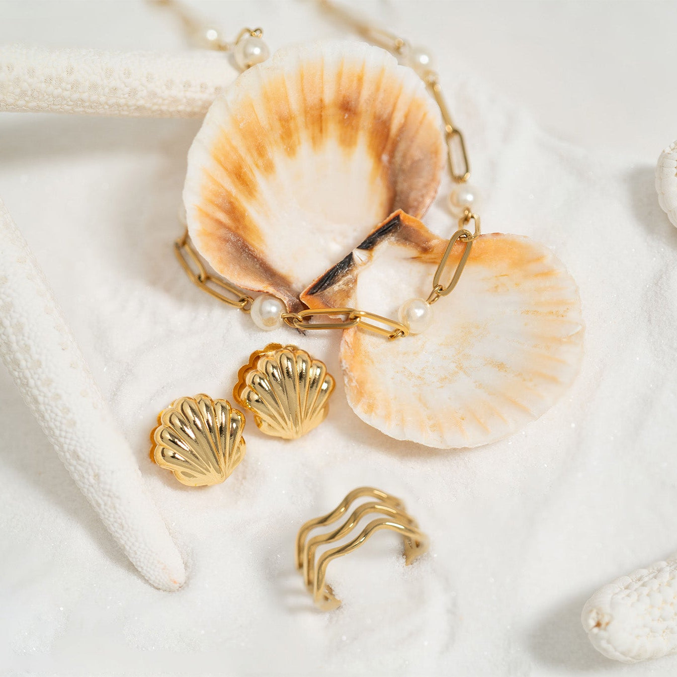 18K Gold PVD Stainless Steel Pearl Station Paperclip Chain Necklace / CHN0082、mySite、dreamappss