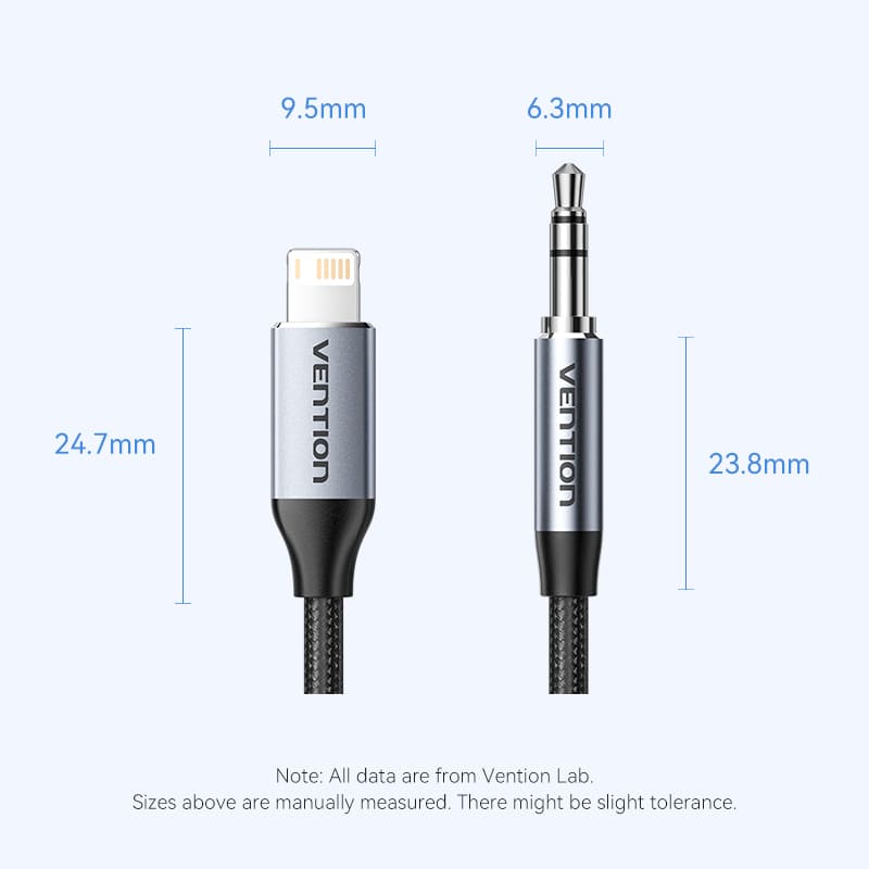 Vention Cotton Braided Lightning Male to 3.5MM Male Cable Aluminum Alloy Type、mySite、fannypackpong