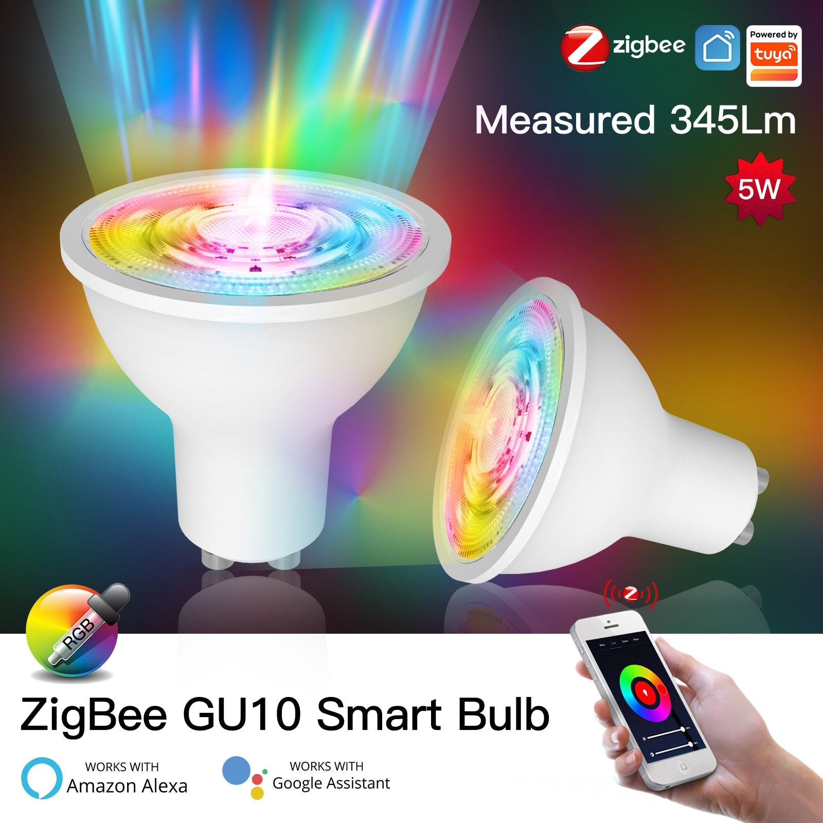 ZigBee GU10 Smart Sync Full Color LED Dimmable Party Light Bulbs RGBCCT 2200-6500K C+W 5W、mySite、fannypackpong