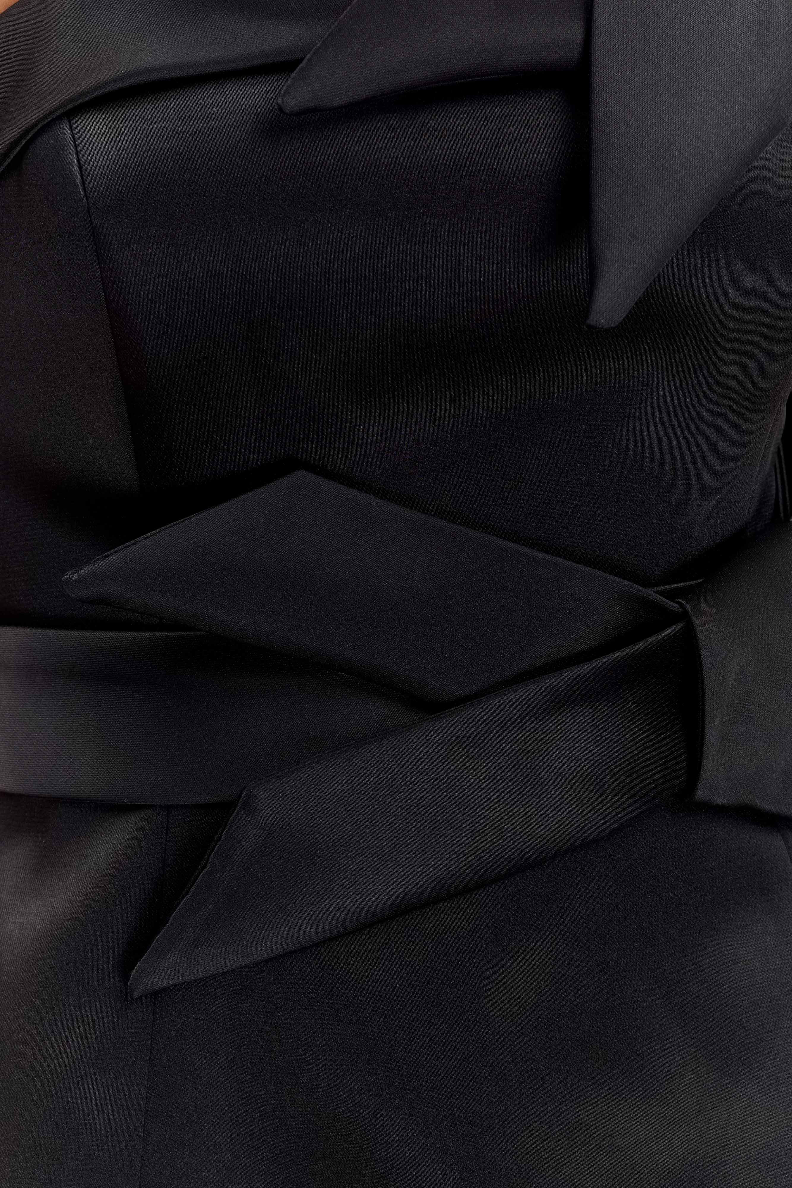 Tatiana Satin Strapless Bow Mini Dress - Black、mySite、solidvoid