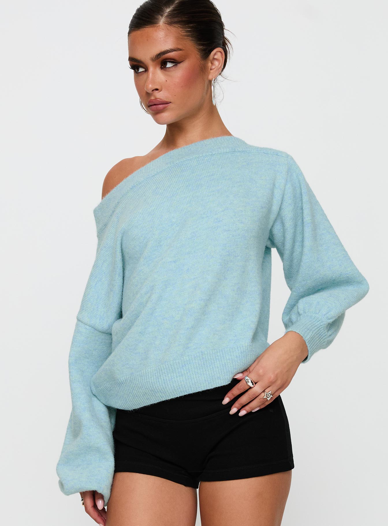 Noble Off The Shoulder Jumper Blue、mySite、solidvoid