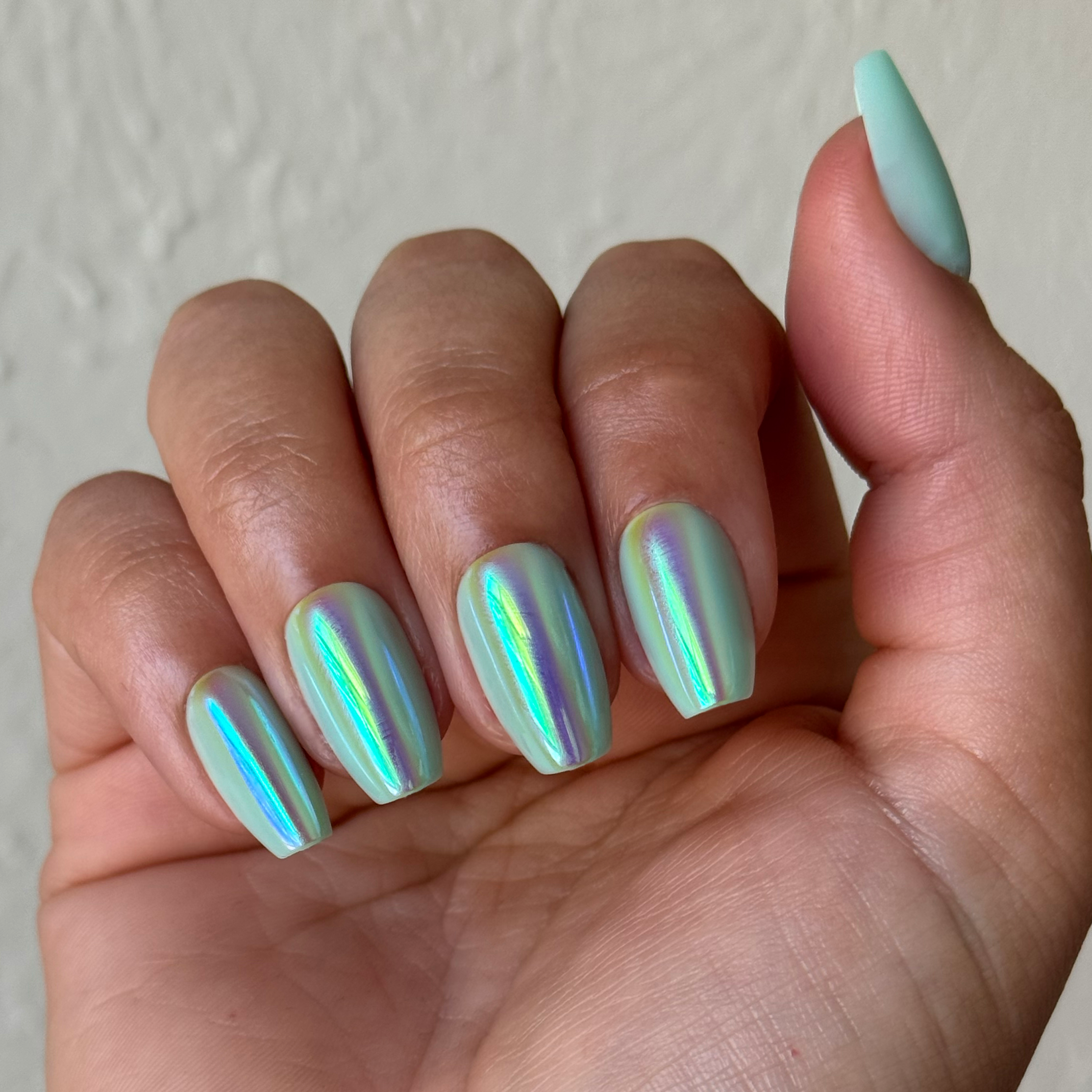 Teal Glass Chrome - Press-On | Medium | Coffin、mySite、solidvoid