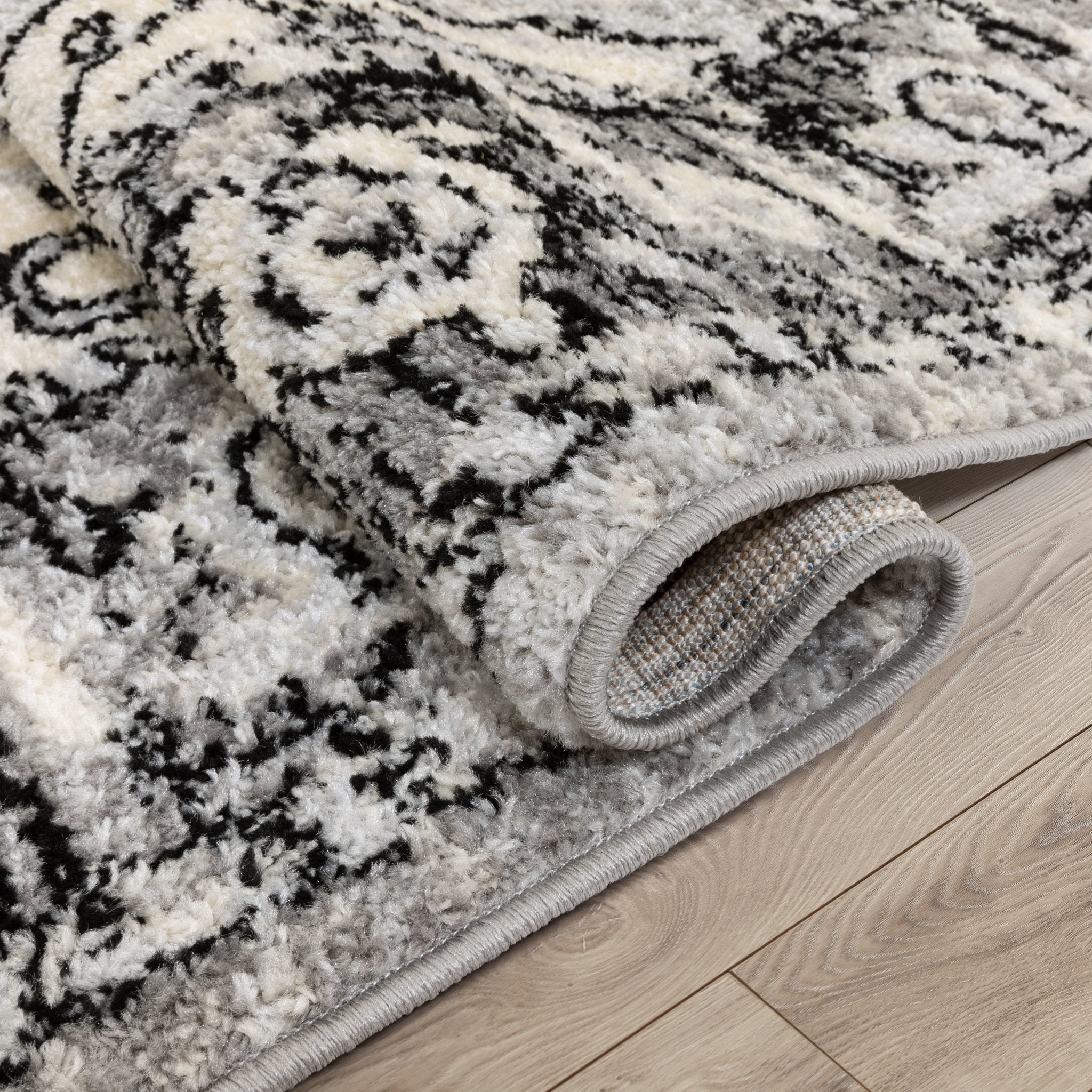 Arctic Bloom Medallion Oriental Ivory Grey High-Low Rug、mySite、gigharbornorthrealestate
