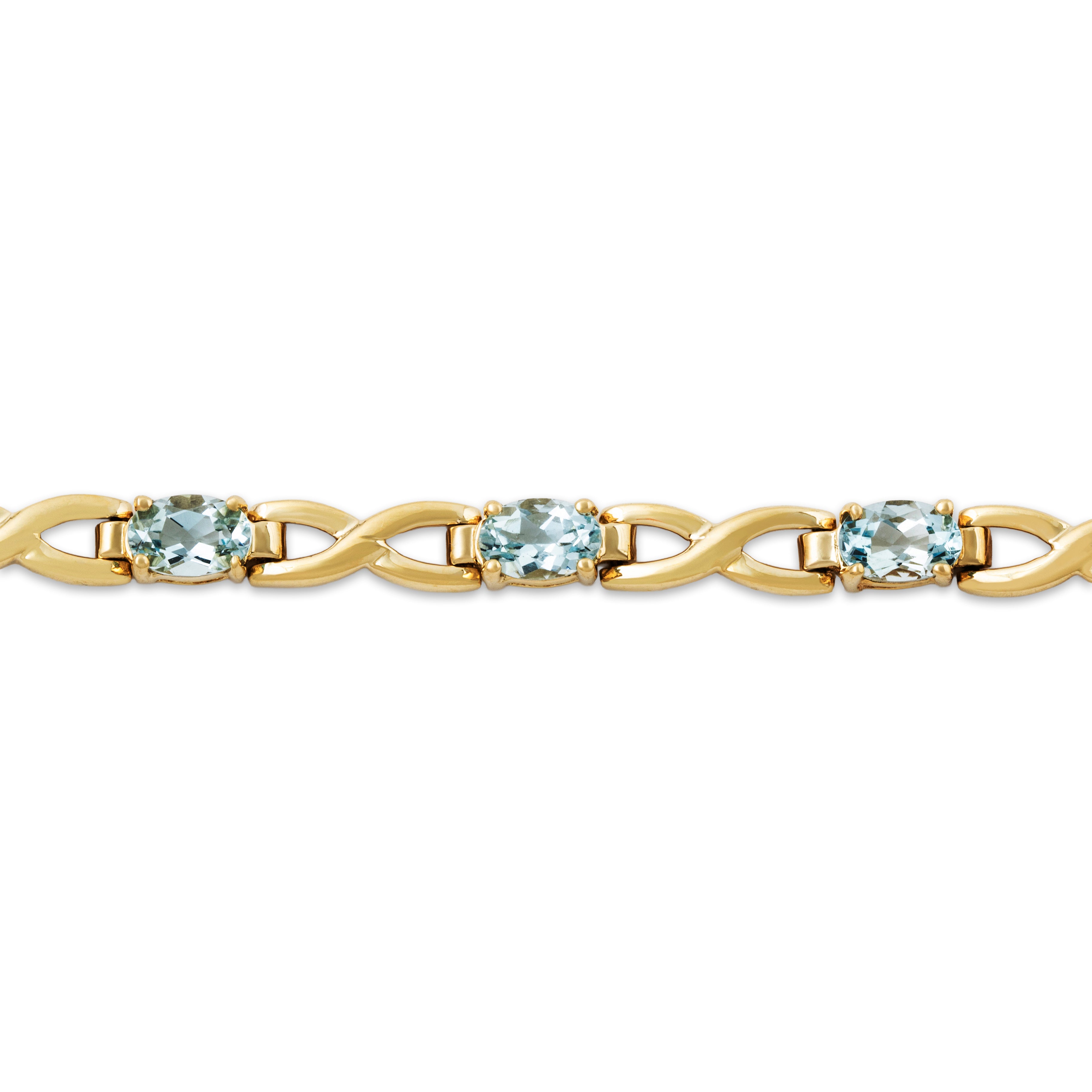 Vintage 14k Yellow Gold 3.4cttw Aquamarine Crossing Links Line Bracelet 6.75、mySite、hinf8tx79