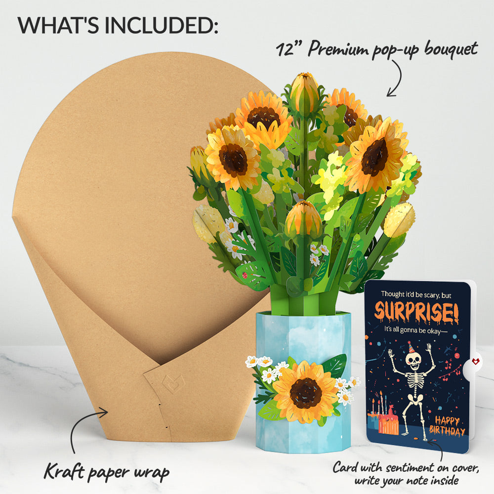 Sunflower Blooms Birthday Bouquet and Surprise Skeleton Sentiment Set、mySite、solidvoid