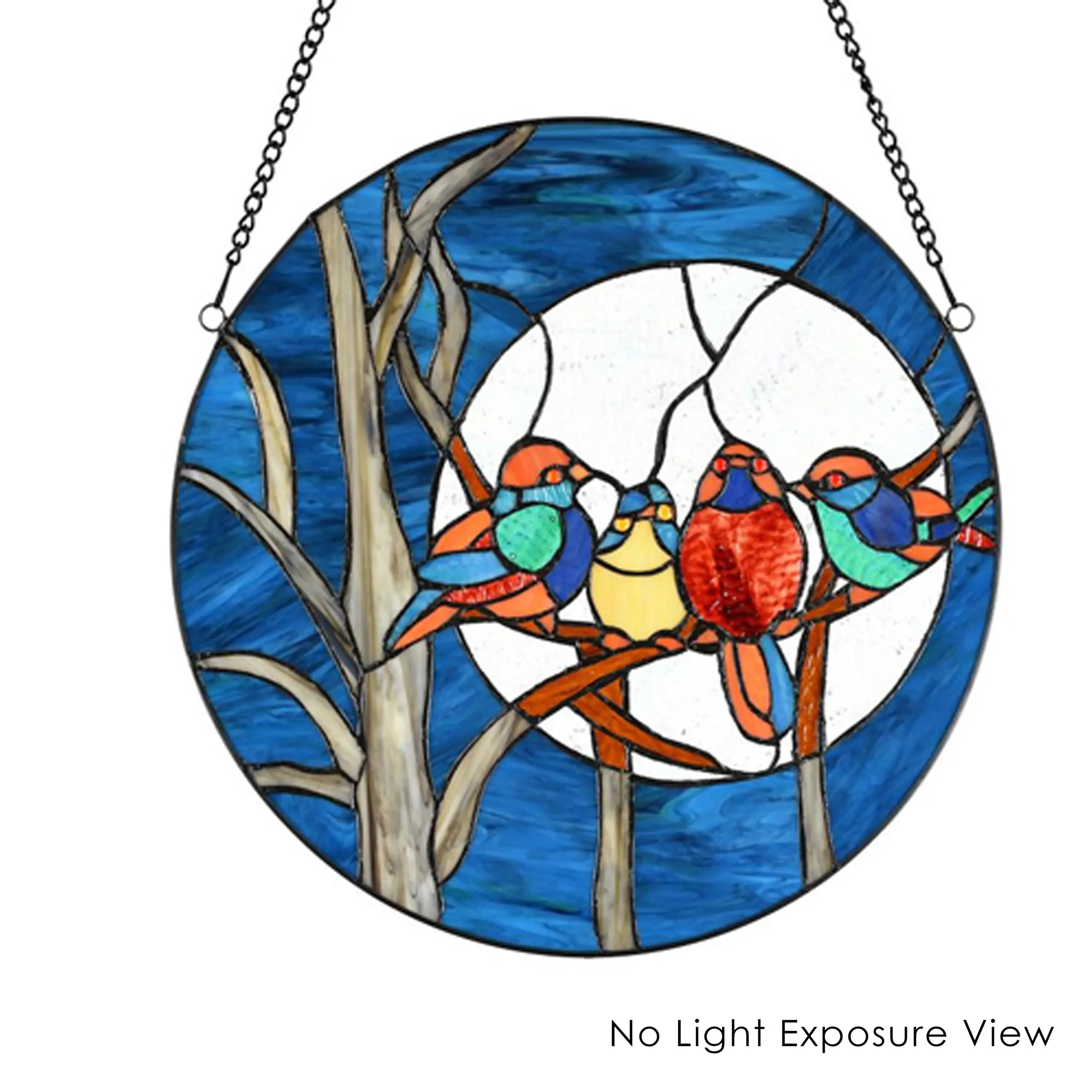 NEW Blue Birds in a Night Sky Stained Glass Window Panel、mySite、g9winljtr
