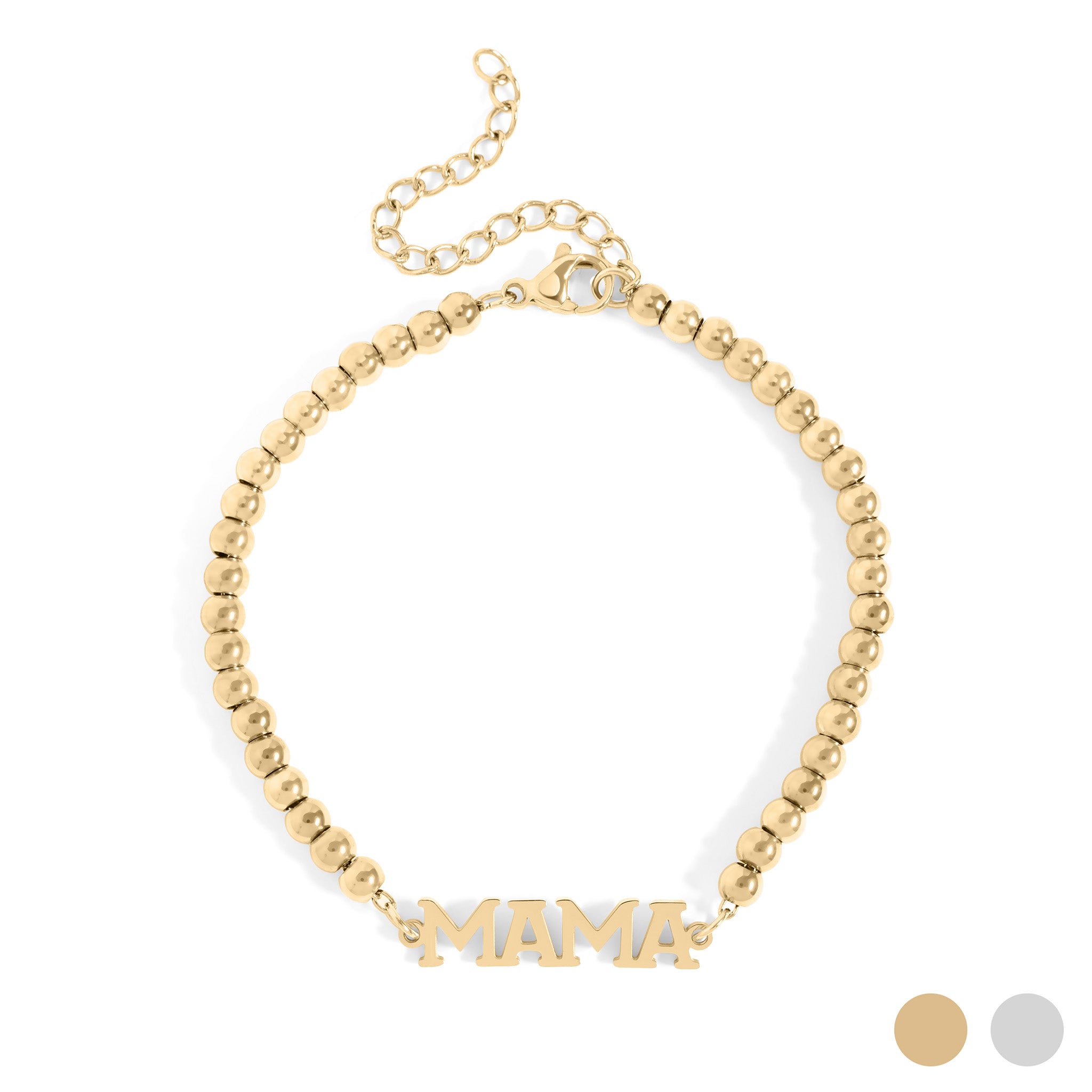 18K Gold PVD Stainless Steel Mama Beaded Bracelet / BRJ1053、mySite、dreamappss