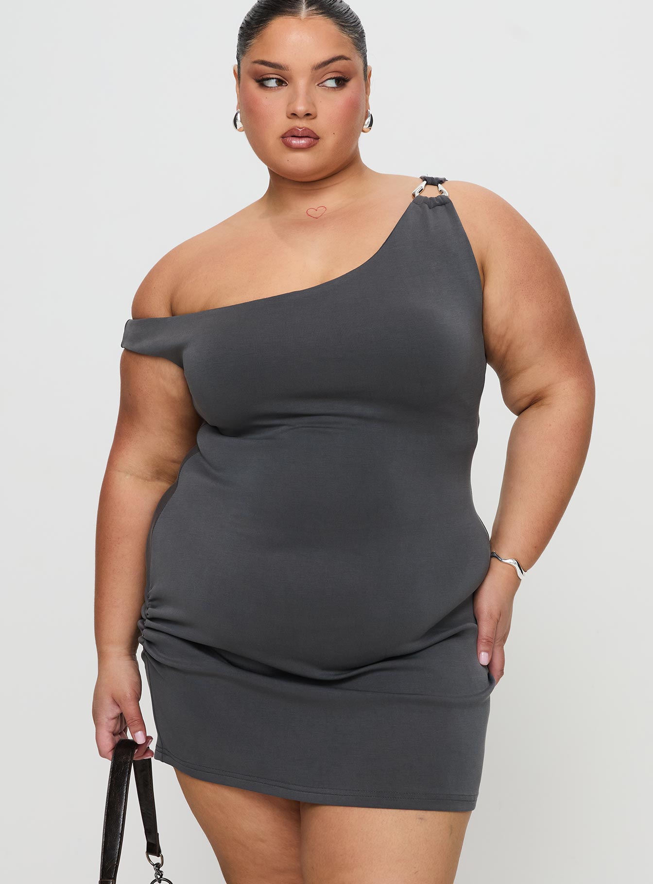 True Desires One Shoulder Mini Dress Grey、mySite、solidvoid