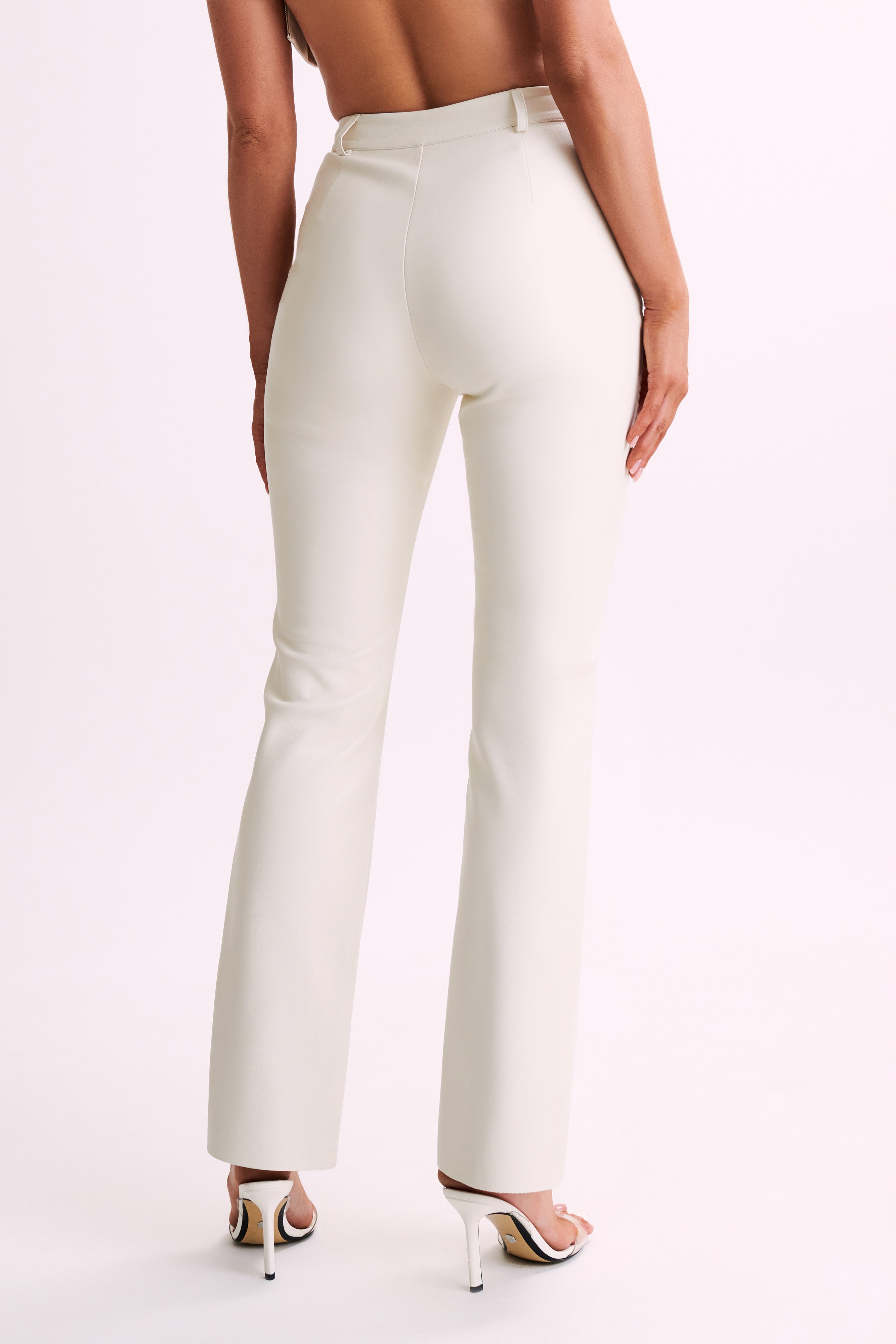 Tyra Straight Leg Faux Leather Pants - Ivory、mySite、solidvoid