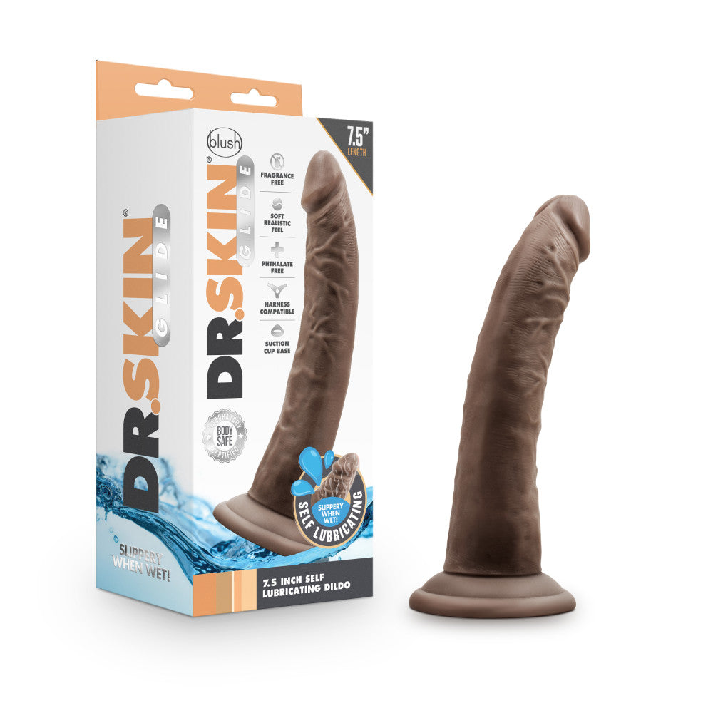 Dr. Skin Glide By Blush® | Realistic Chocolate 7.5-Inch Long Self-Lubricating Dildo With Suction Cup Base、mySite、bottomscart