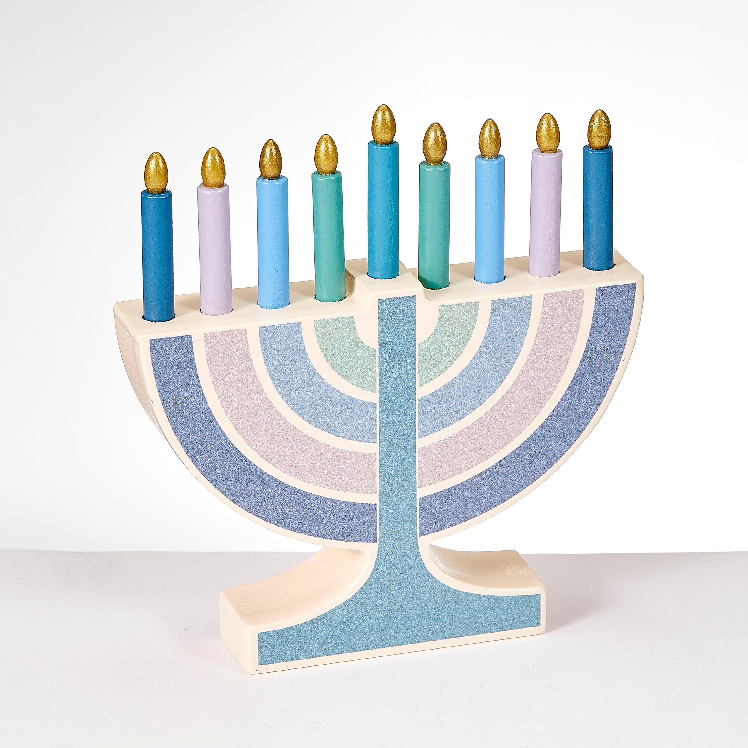 Mini Wood Menorah With Removable Wooden Candles - Pastel、mySite、topwebapps