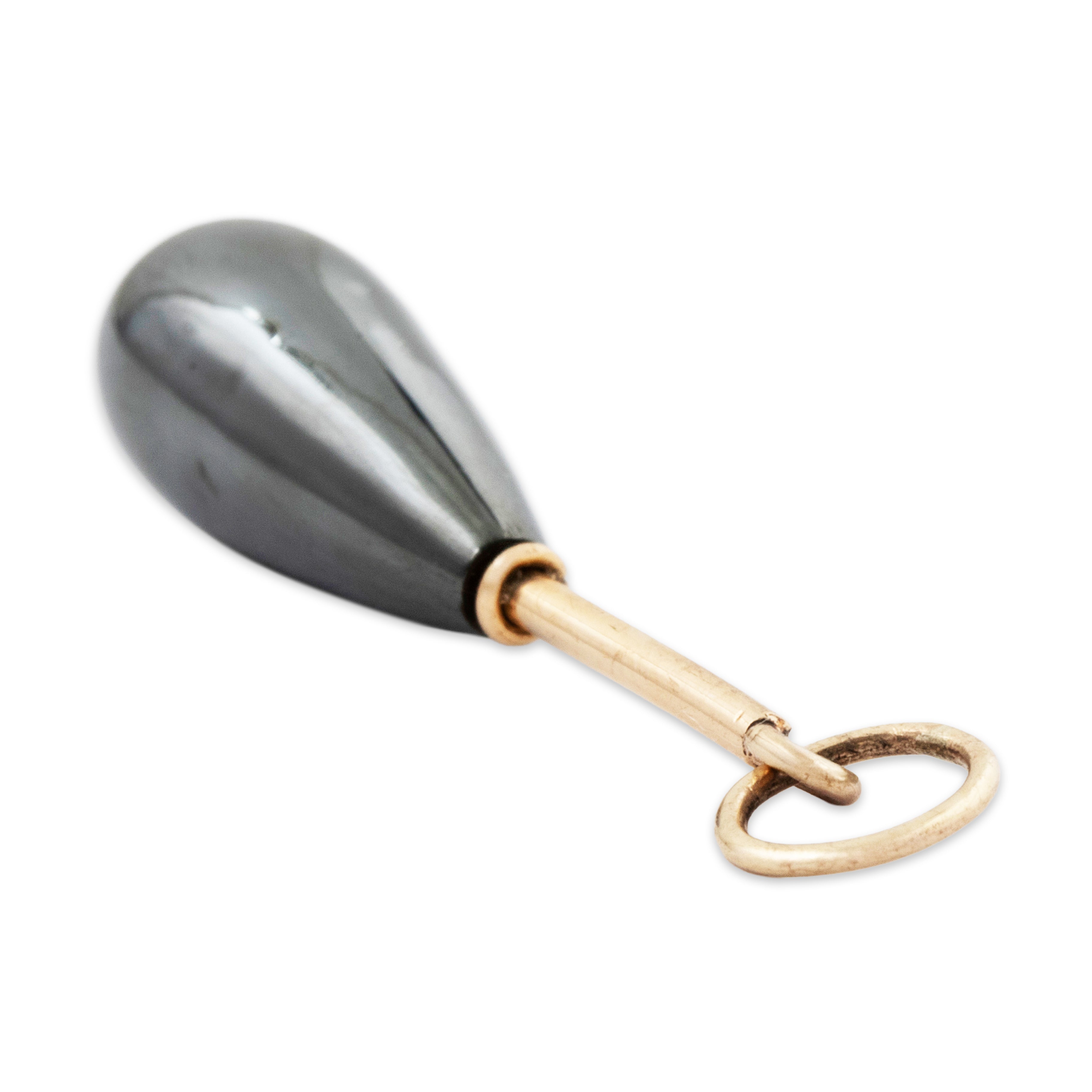 Antique Art Deco 14k Yellow Gold Hematite Teardrop Pendant、mySite、hinf8tx79