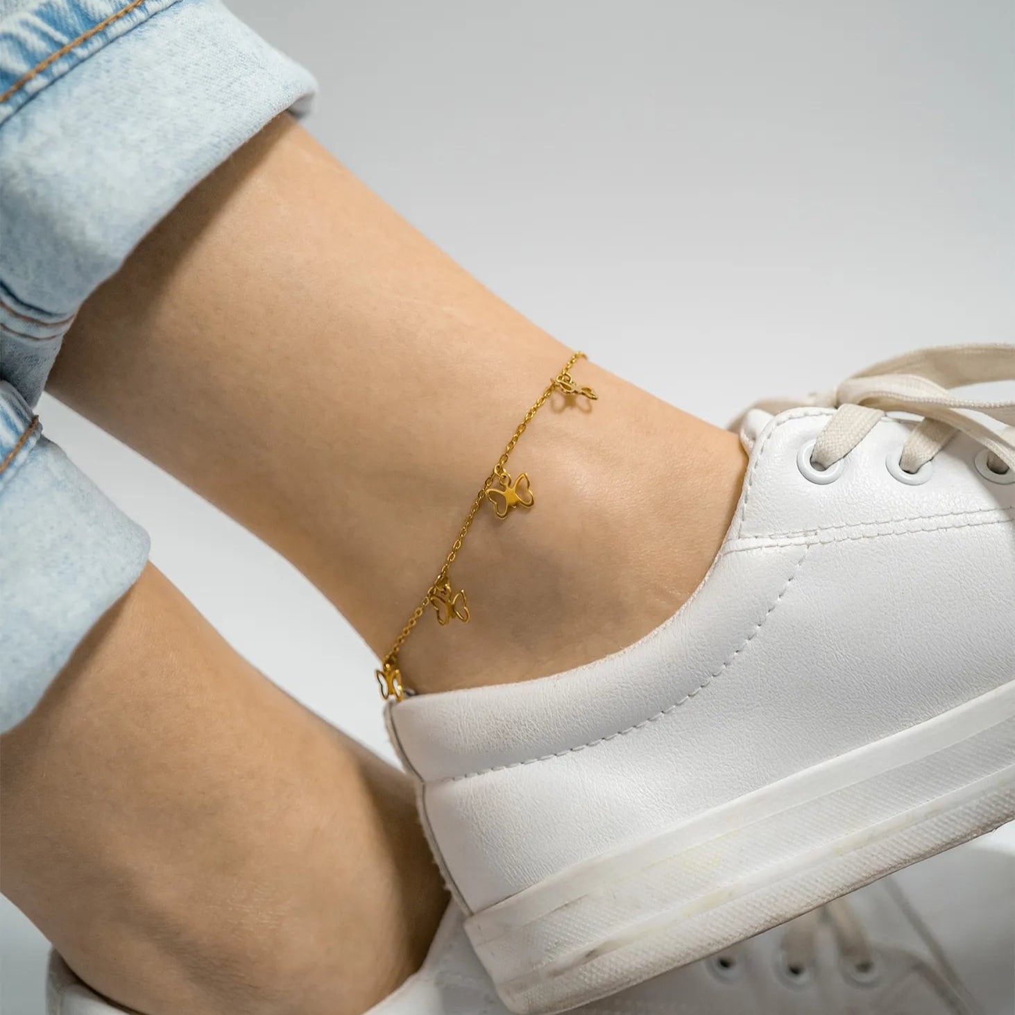 18K Gold PVD Stainless Steel Butterfly Anklet / BRJ1025、mySite、dreamappss
