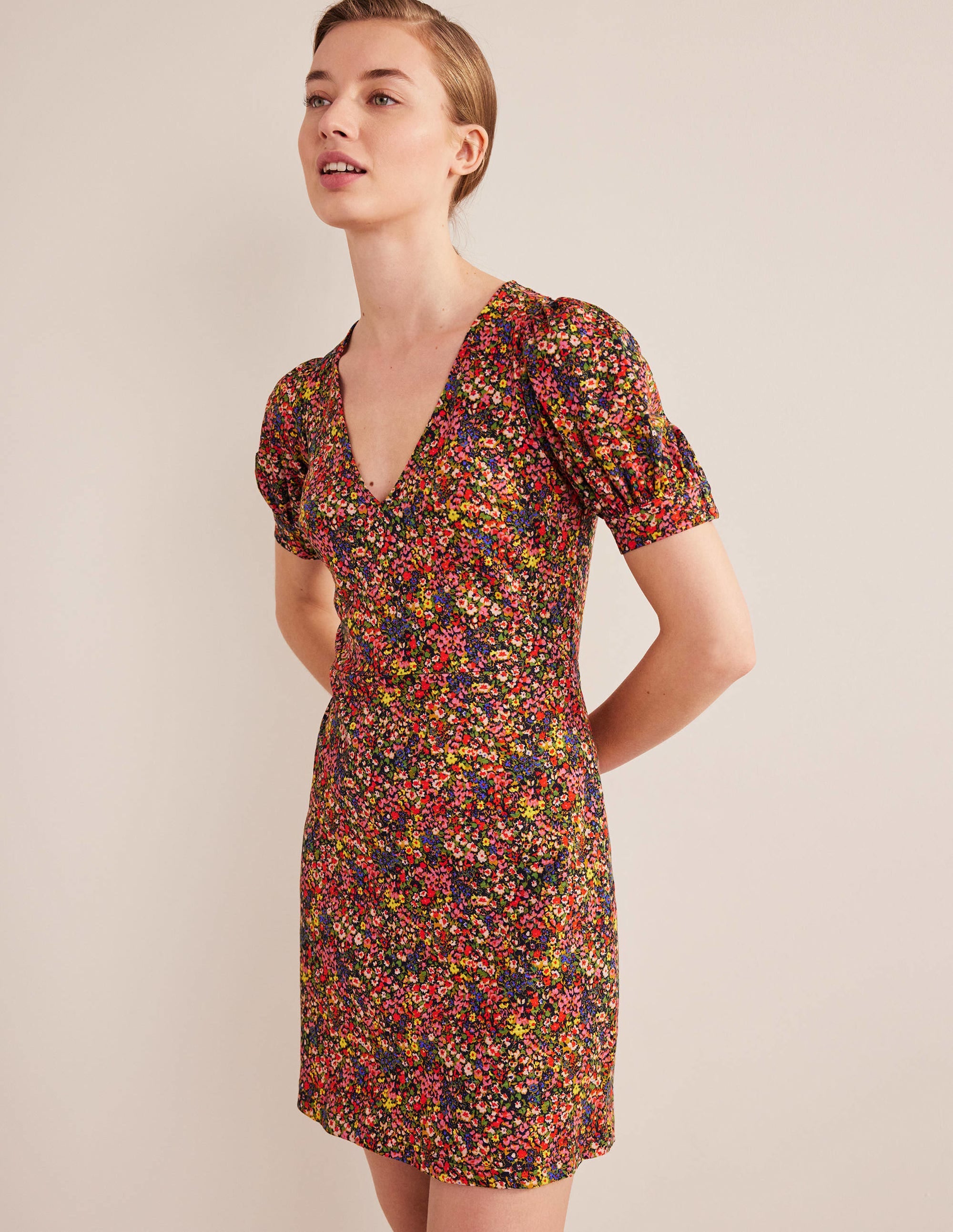  V-Neck Jersey Mini Dress-Multi, Gardenia Petal、mySite、ashleygrahame