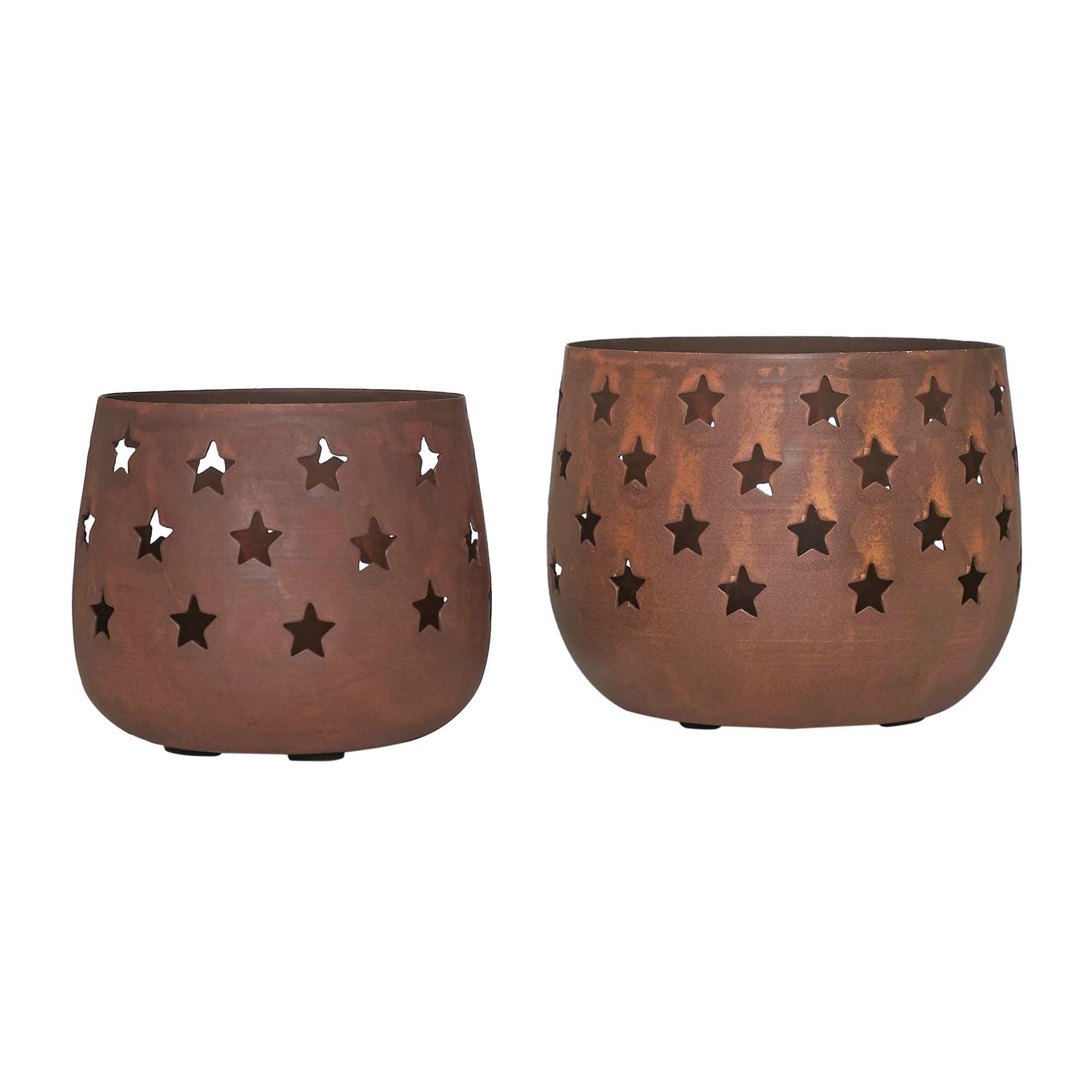 VHC Brands - Starbright Rusted Metal Candle Holder Set of 2 - 3.54/4.13 inch、mySite、g9winljtr