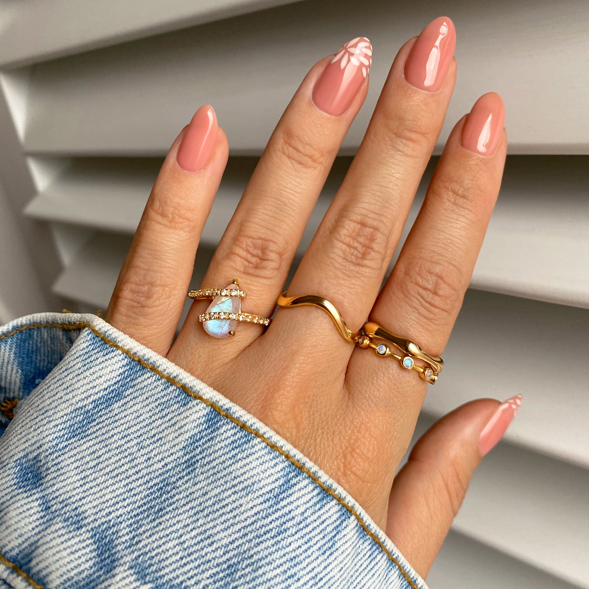 Moonstone White Zircon Ring - Bypass、mySite、hinf8tx79