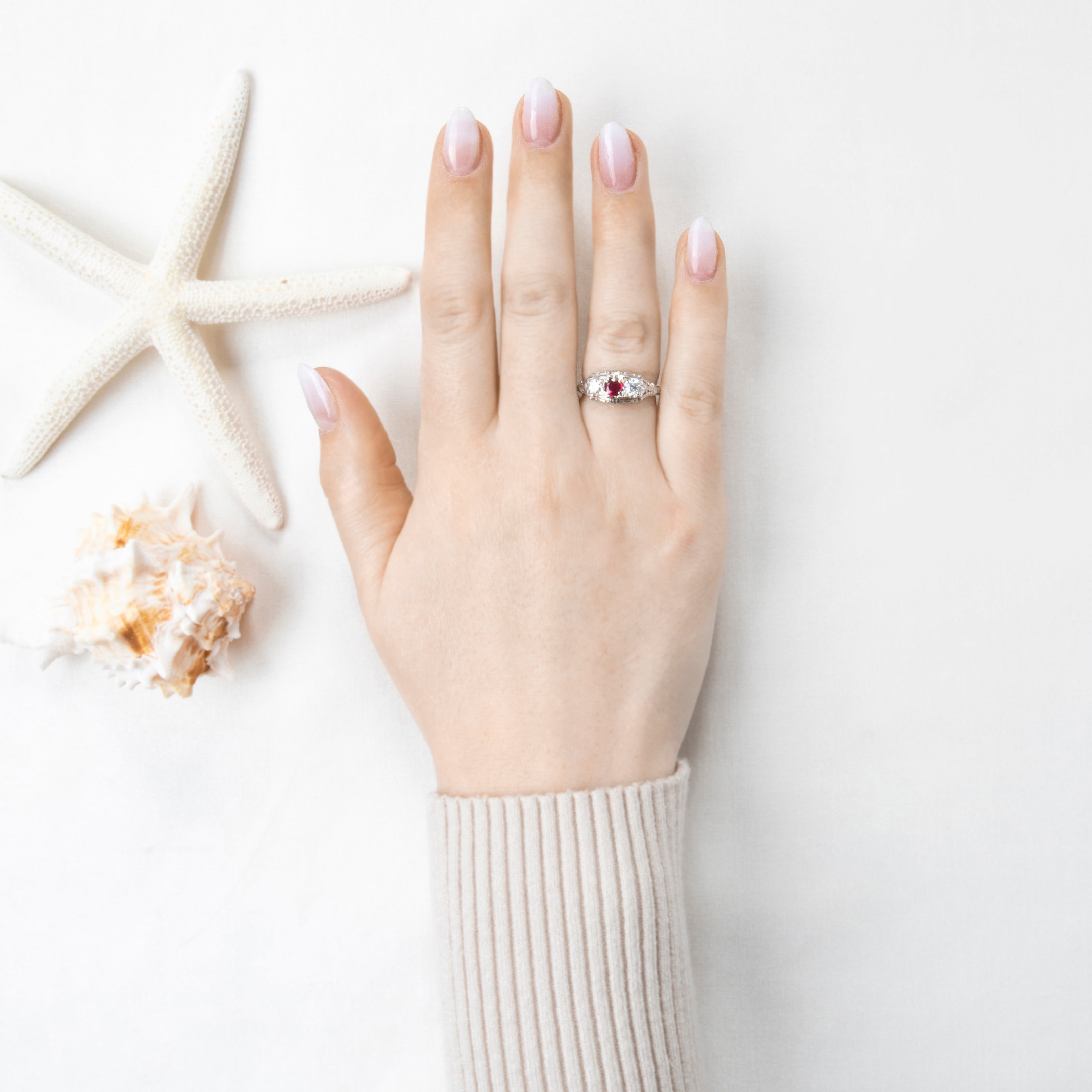 Antique Art Deco Goodman & Co Platinum .5cttw Old European Cut Diamond Ruby Ring、mySite、hinf8tx79