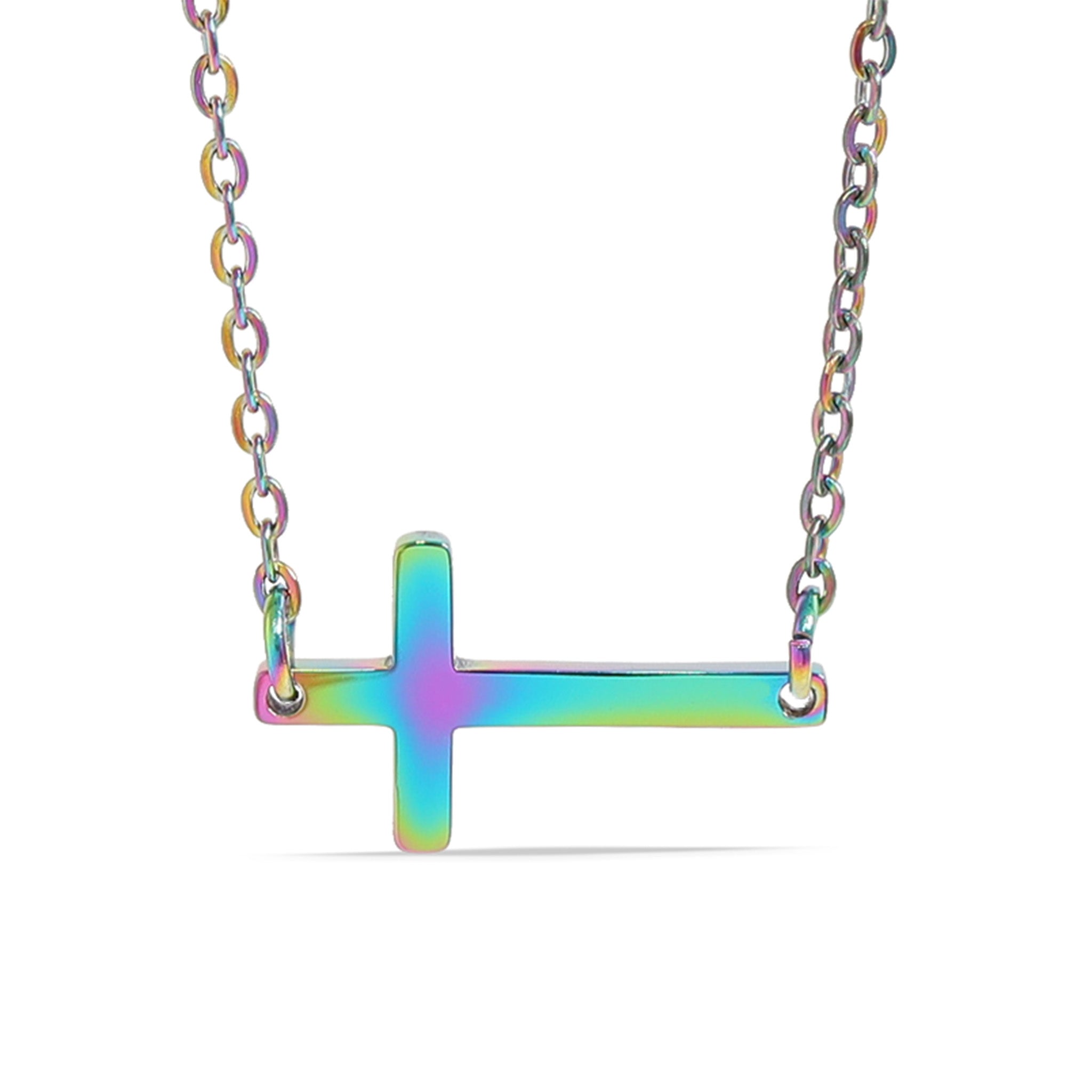 18K Gold PVD Stainless Steel Horizontal Blank Cross Necklace / SBB0285、mySite、dreamappss
