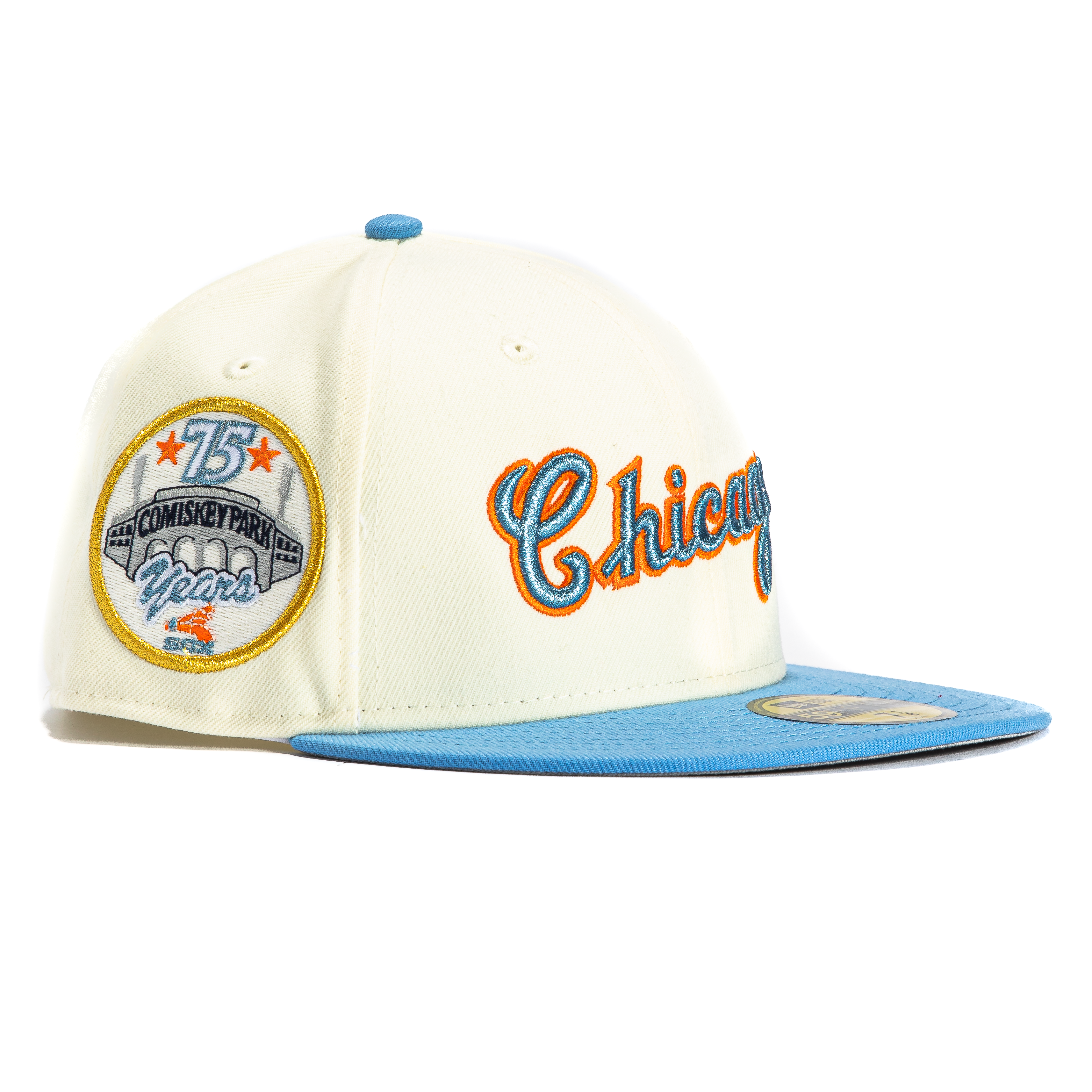 New Era 59Fifty Chicago White Sox 75th Anniversary Patch Script Hat - White, Light Blue, Gold、mySite、vikingsvslions