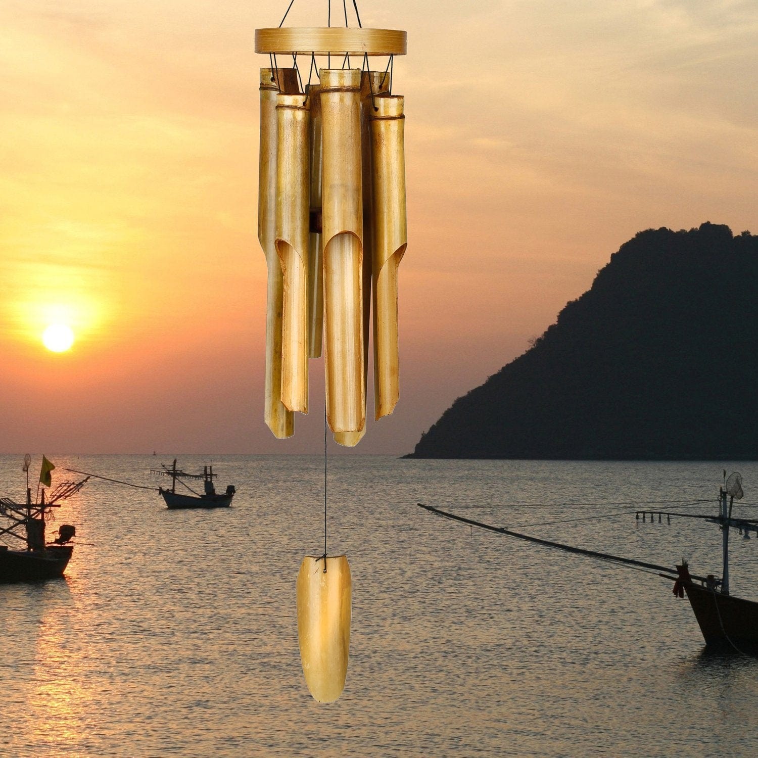 Bamboo Chime - Large, Natural Woodstock Chimes *、mySite、g9winljtr