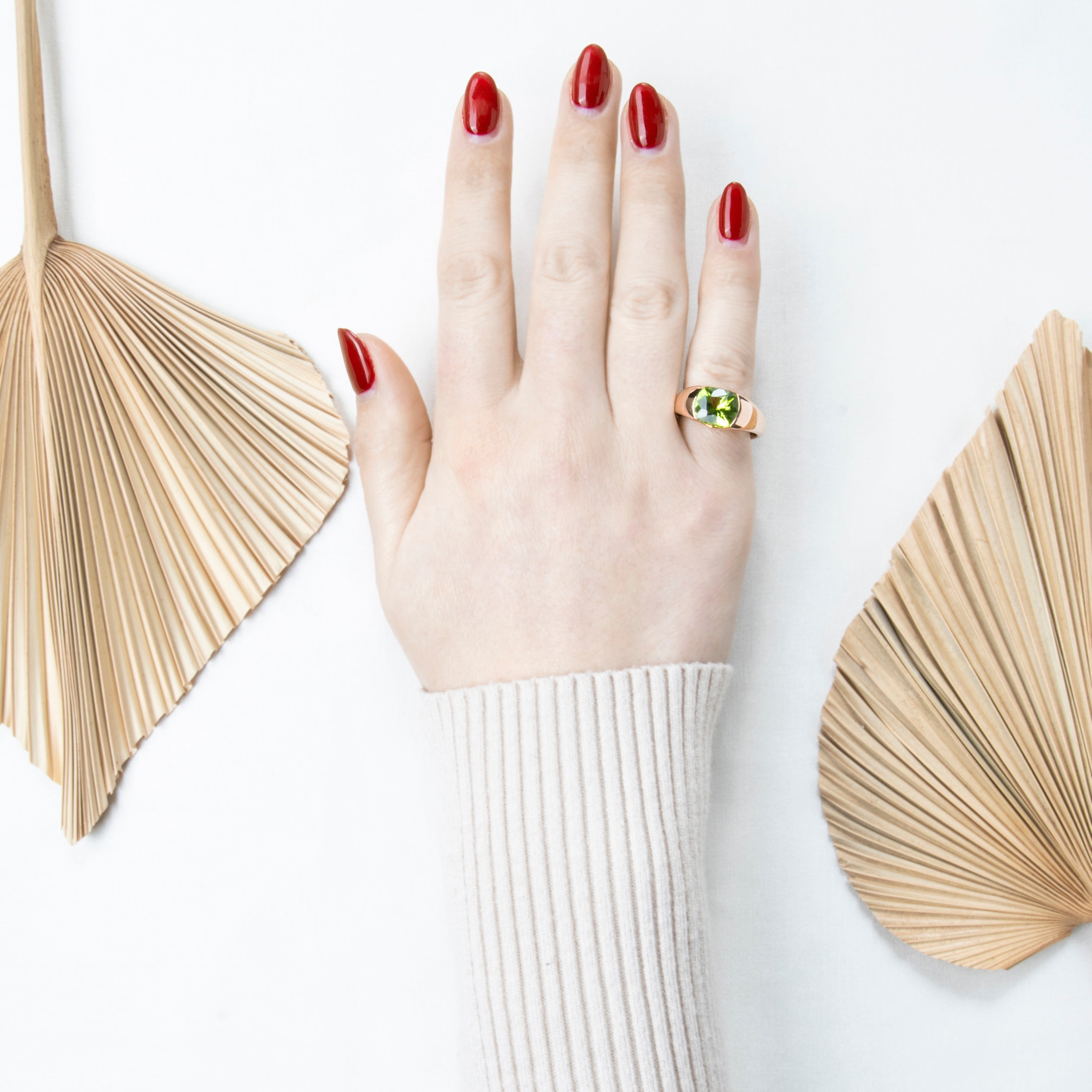 Vintage 18k Rose Gold 3.83ct Peridot Elongated Modernist Ring、mySite、hinf8tx79