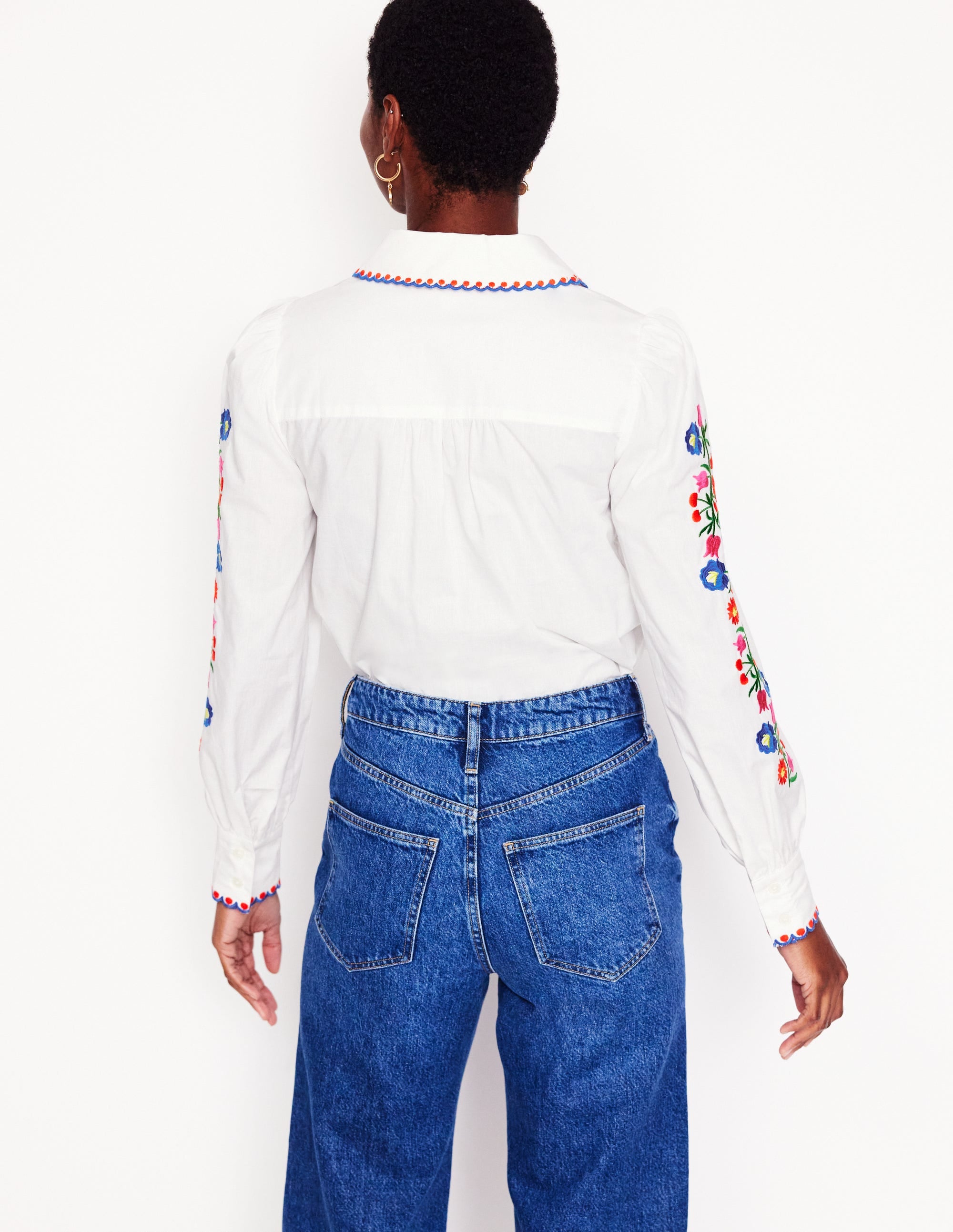  Embroidered Cotton Shirt-White, Floral Embroidery、mySite、ashleygrahame