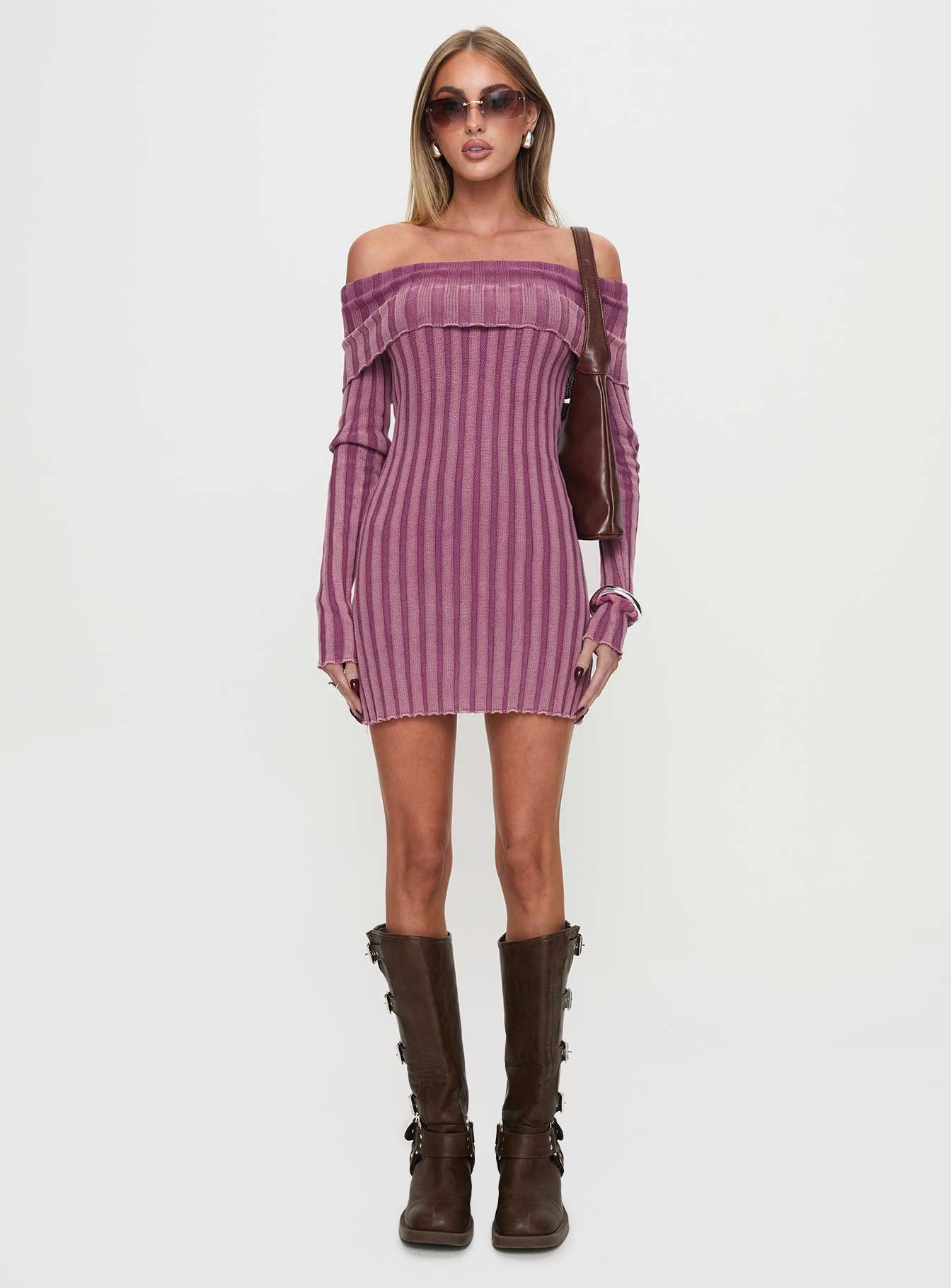 Kalesie Long Sleeve Rib Mini Dress Pink、mySite、solidvoid