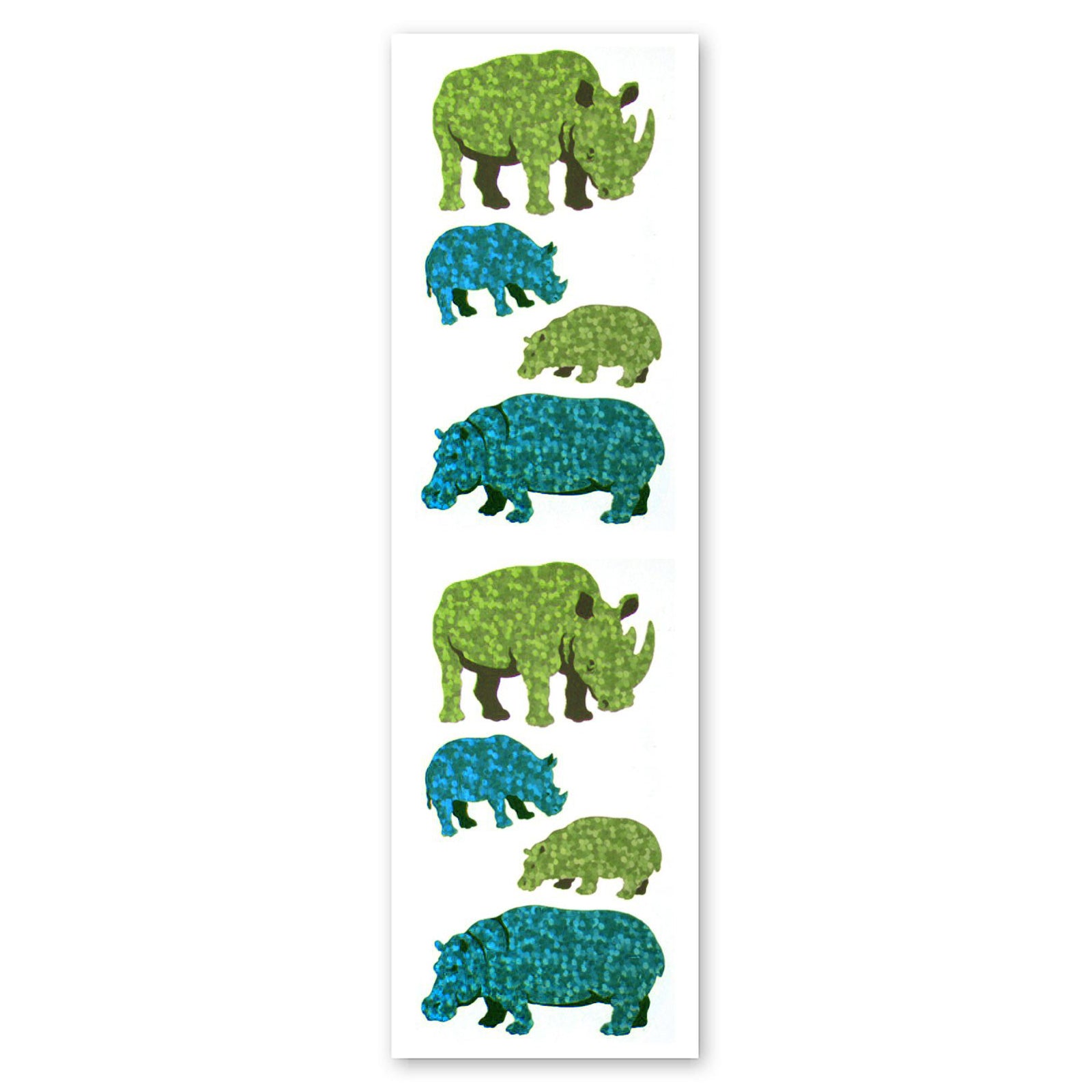  Rhino, Hippo & Babies Sparkly Prismatic Stickers - Packaged、mySite、ghnorth