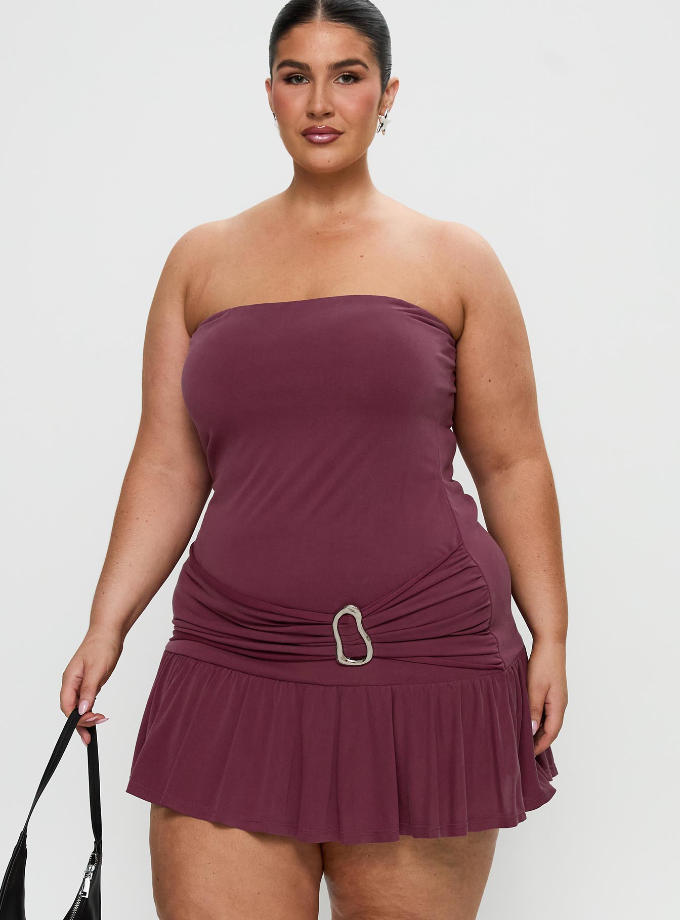 Love Lingers Strapless Mini Dress Burgundy Curve、mySite、solidvoid